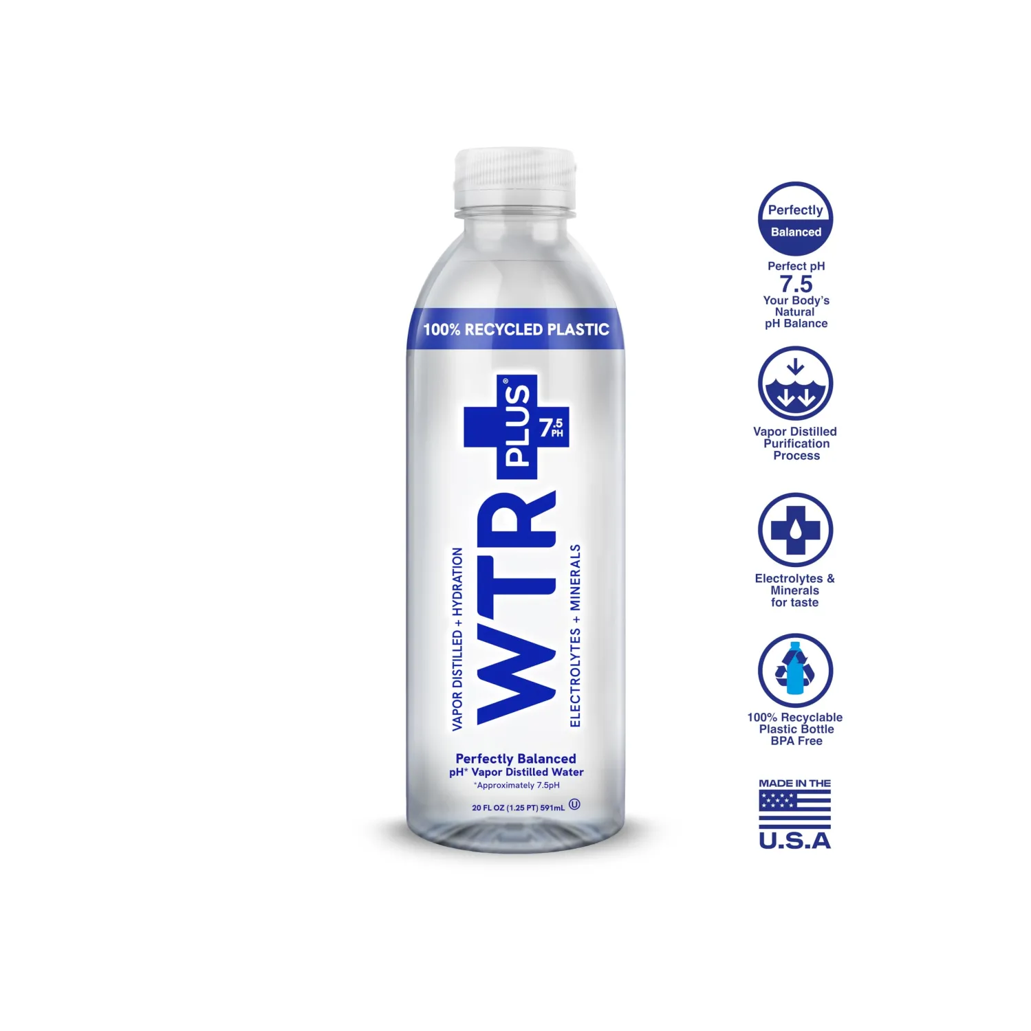 WTR+ Alkaline Water, 20 Fl Oz (Pack of 12), 9.5 pH with Electrolytes for a Crisp, Refreshing Taste