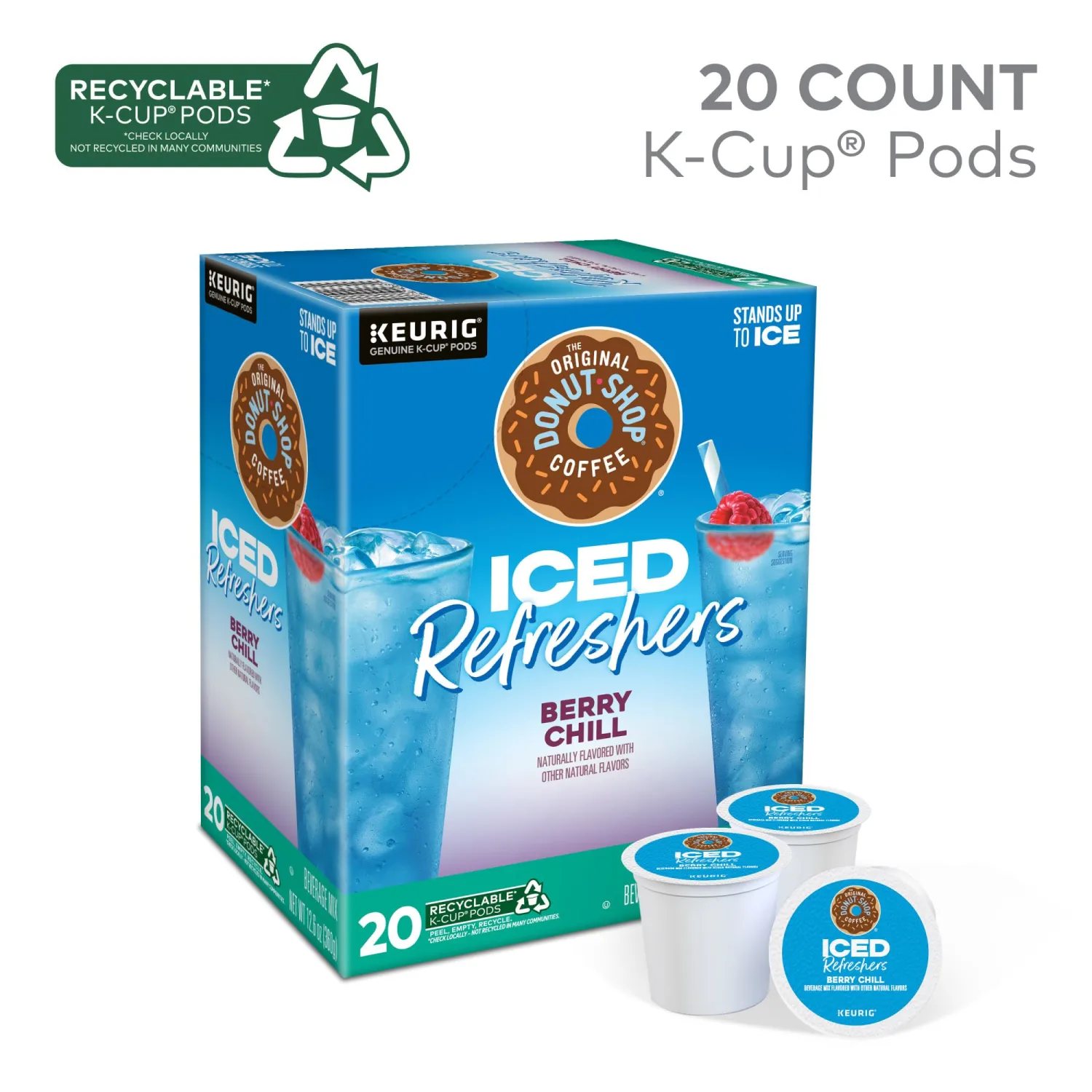 The Original Donut Shop Iced Refreshers, Berry Chill, Brew Over Ice Single Serve Keurig K-Cup Pods, 20-Count Box