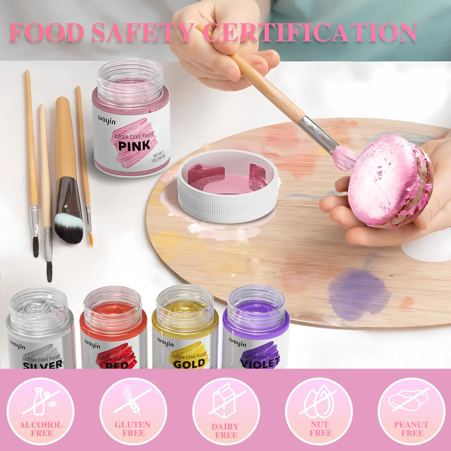 Pink Edible Art Decorative Cake Paint-Upgraded Food Coloring Metallic Edible Glitter Paint for Cake Decorating, Cupcake, Cookie, Fondant, Donuts, Icing Frosting, Candy-Pink/(28.3g/Bottle)