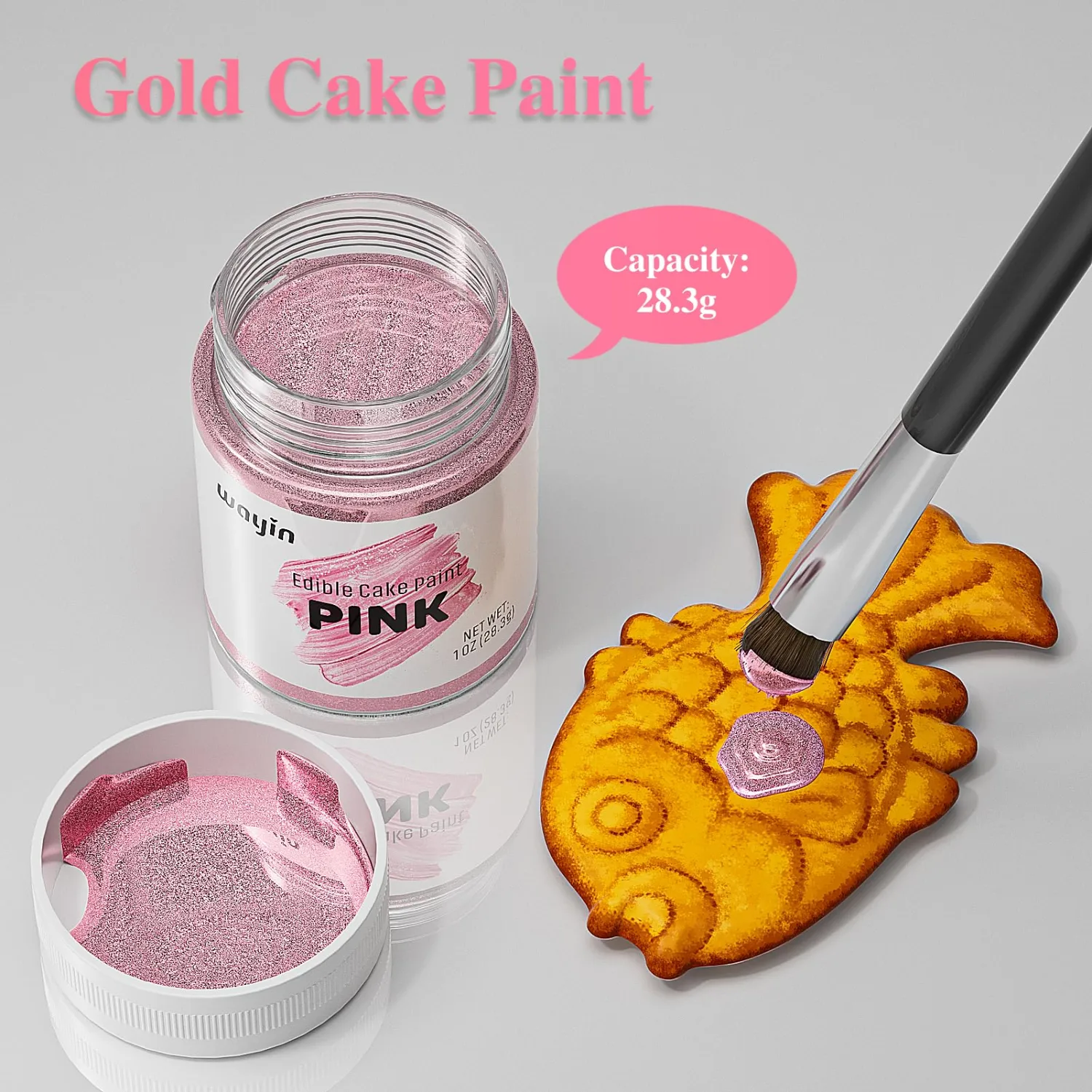 Pink Edible Art Decorative Cake Paint-Upgraded Food Coloring Metallic Edible Glitter Paint for Cake Decorating, Cupcake, Cookie, Fondant, Donuts, Icing Frosting, Candy-Pink/(28.3g/Bottle)