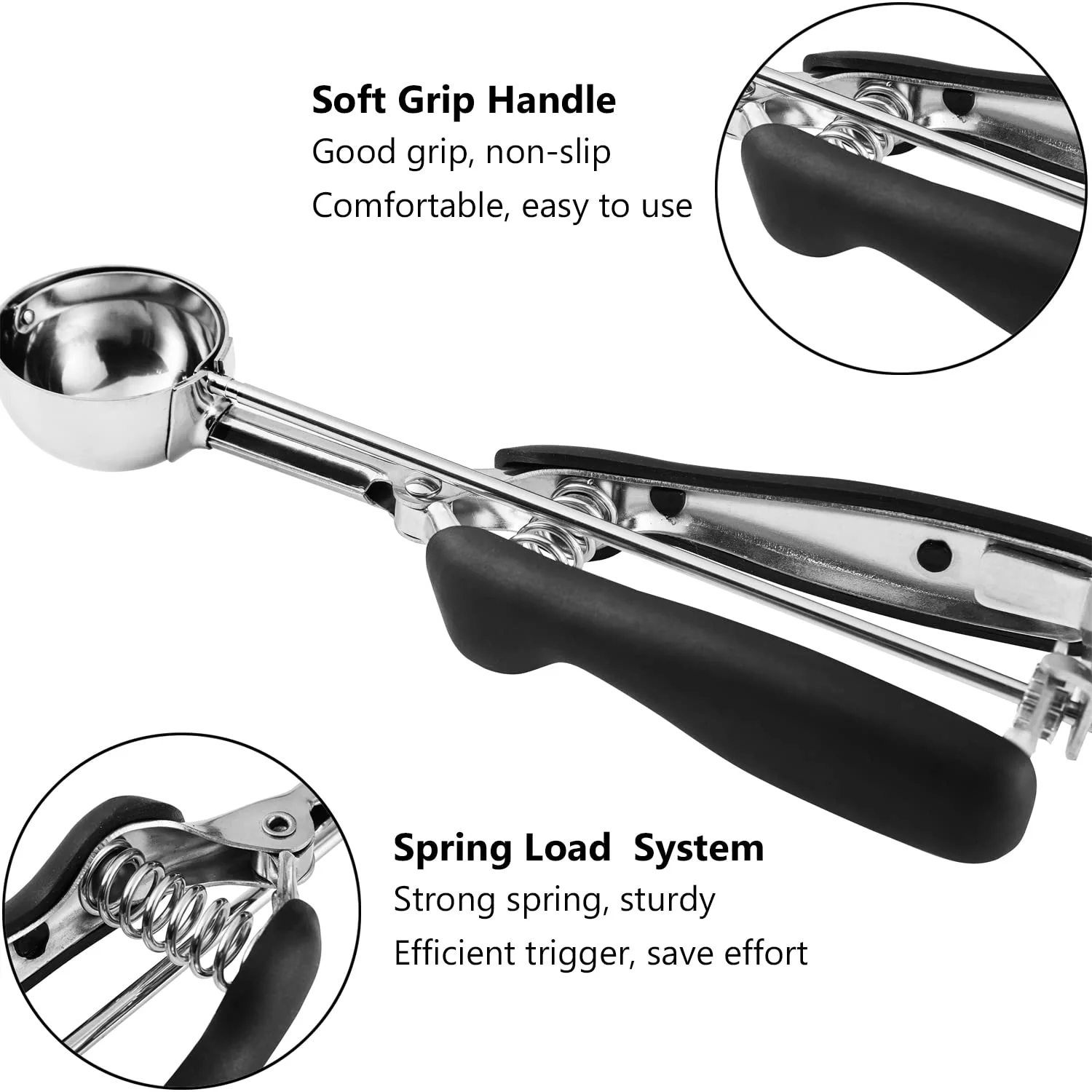 Cookie Scoop Set, Cookie Scoops for Baking Set of 3, Cookie Dough Scoop, 1 Tablespoon/ 2 Tablespoon/ 3 Tablespoon, Black Handle, For Cookie, Cupcake, Muffin, Ice Cream,Truffles