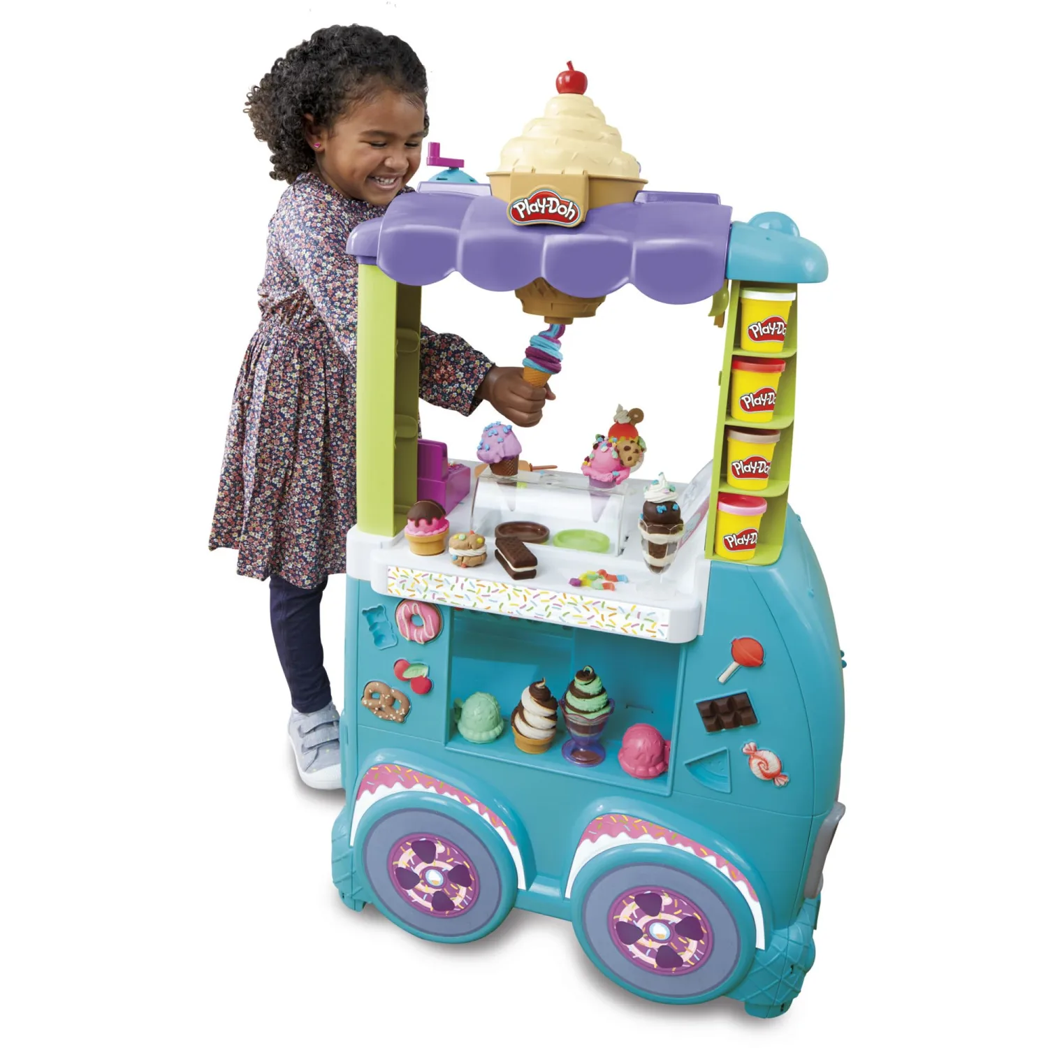 Play-Doh Kitchen Creations Ultimate Ice Cream Truck Toy Playset, Food Truck Toys for Kids, 27 Accessories, 12 Cans, Preschool Toys for 3 Year Old Girls & Boys and Up, Non-Toxic