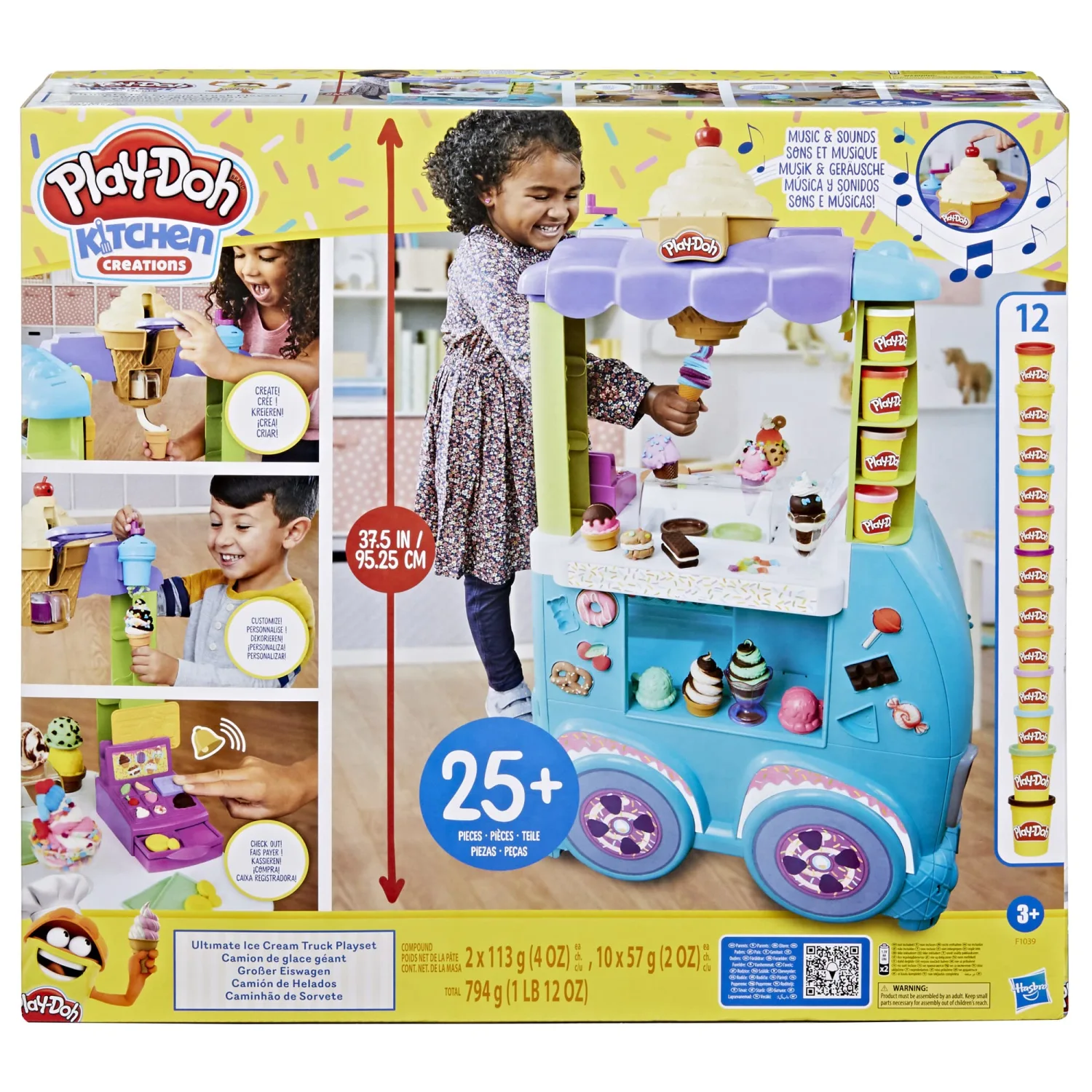 Play-Doh Kitchen Creations Ultimate Ice Cream Truck Toy Playset, Food Truck Toys for Kids, 27 Accessories, 12 Cans, Preschool Toys for 3 Year Old Girls & Boys and Up, Non-Toxic