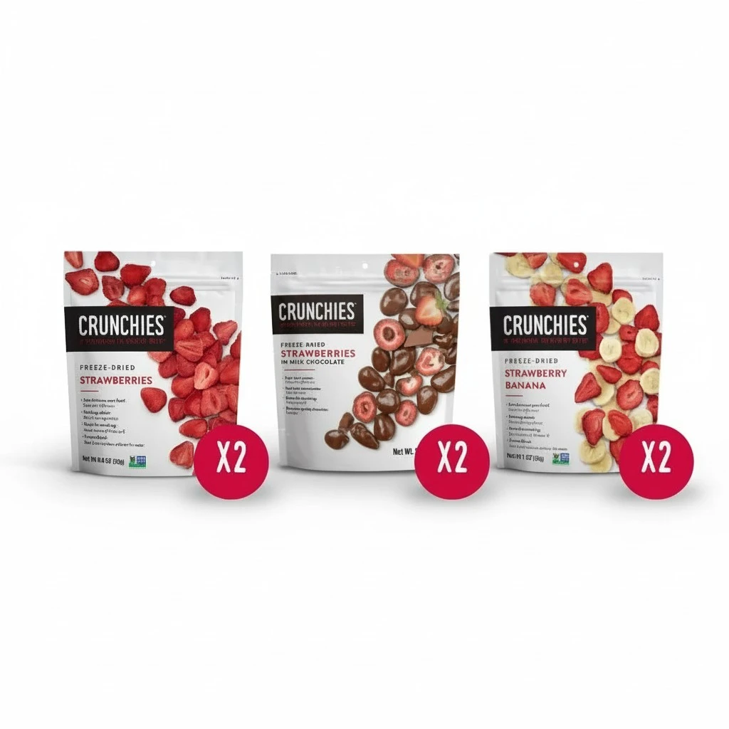 Crunchies Freeze-Dried Fruits, 100% All Natural Crispy Fruit, Non GMO and Kosher, Resealable Freeze Dried Fruit Snack Packs, Pack of 6 (Strawberry Lovers Variety Pack)