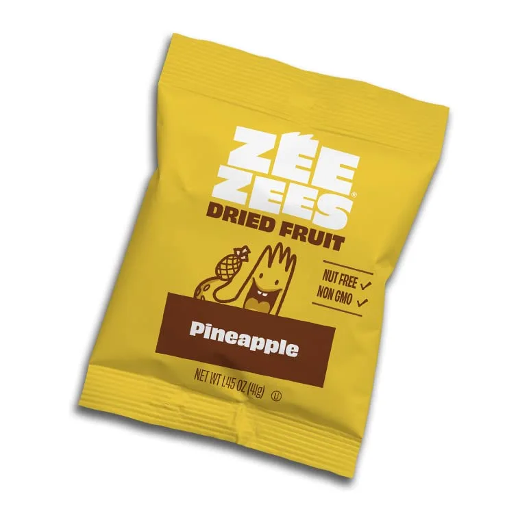 Zee Zees Dried Pineapple - 1.45 oz, 36 Count, Gluten Free, Dairy Free, Non-GMO, Vegan, Kosher & Nut Free