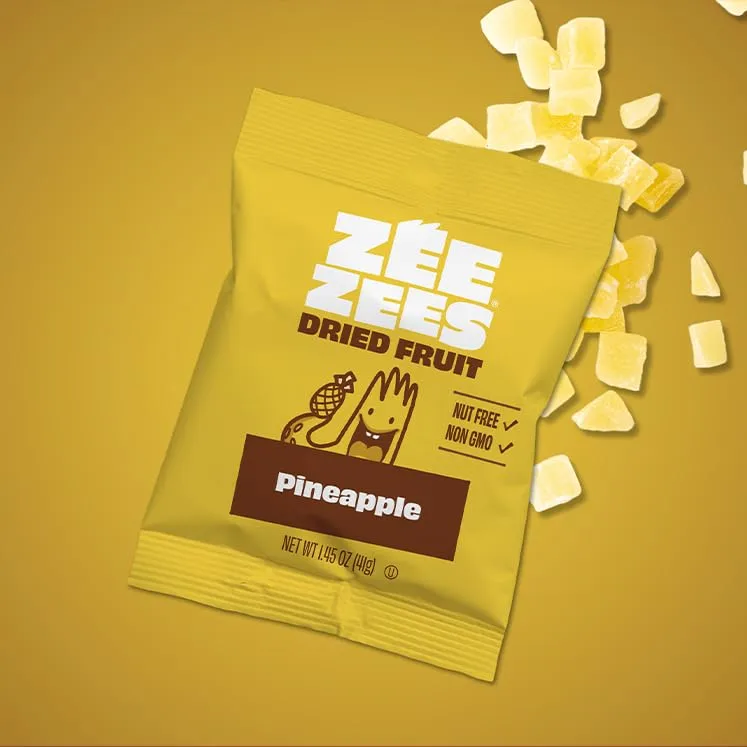 Zee Zees Dried Pineapple - 1.45 oz, 36 Count, Gluten Free, Dairy Free, Non-GMO, Vegan, Kosher & Nut Free