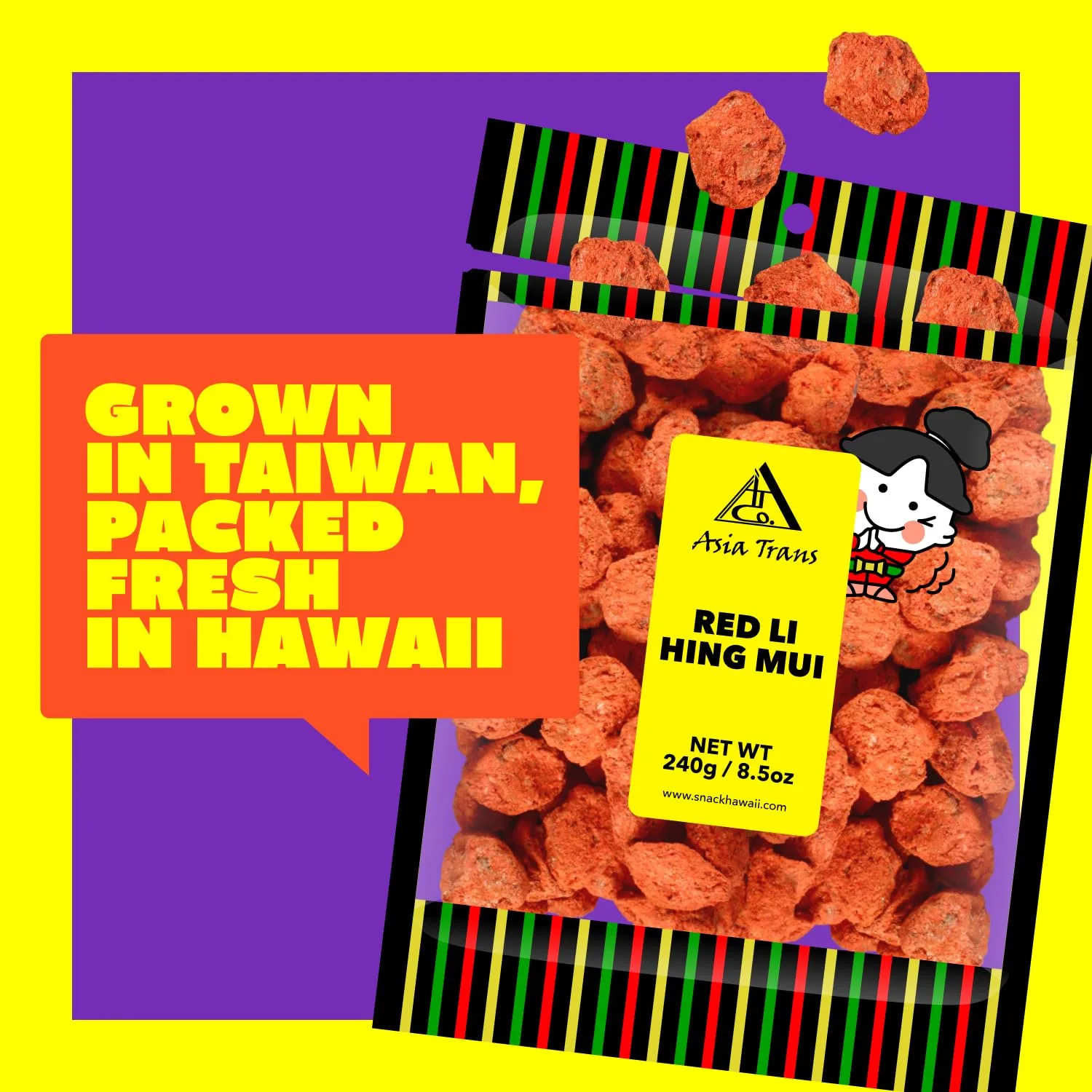 Asia Trans Seeded Red Li Hing Mui Crack Seed Plums - Hawaiian Favorite - Sweet, Sour, & Salty Dried Asian Plum