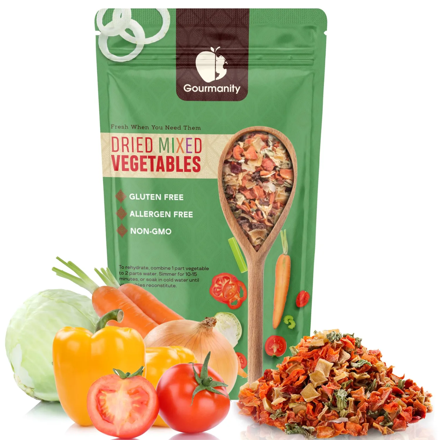 Gourmanity Dehydrated Mixed Vegetables, All Natural Dried Ramen Topping, Adds Color Flavor and Texture to your Vegetable Soups and Stews, 1lb Bag