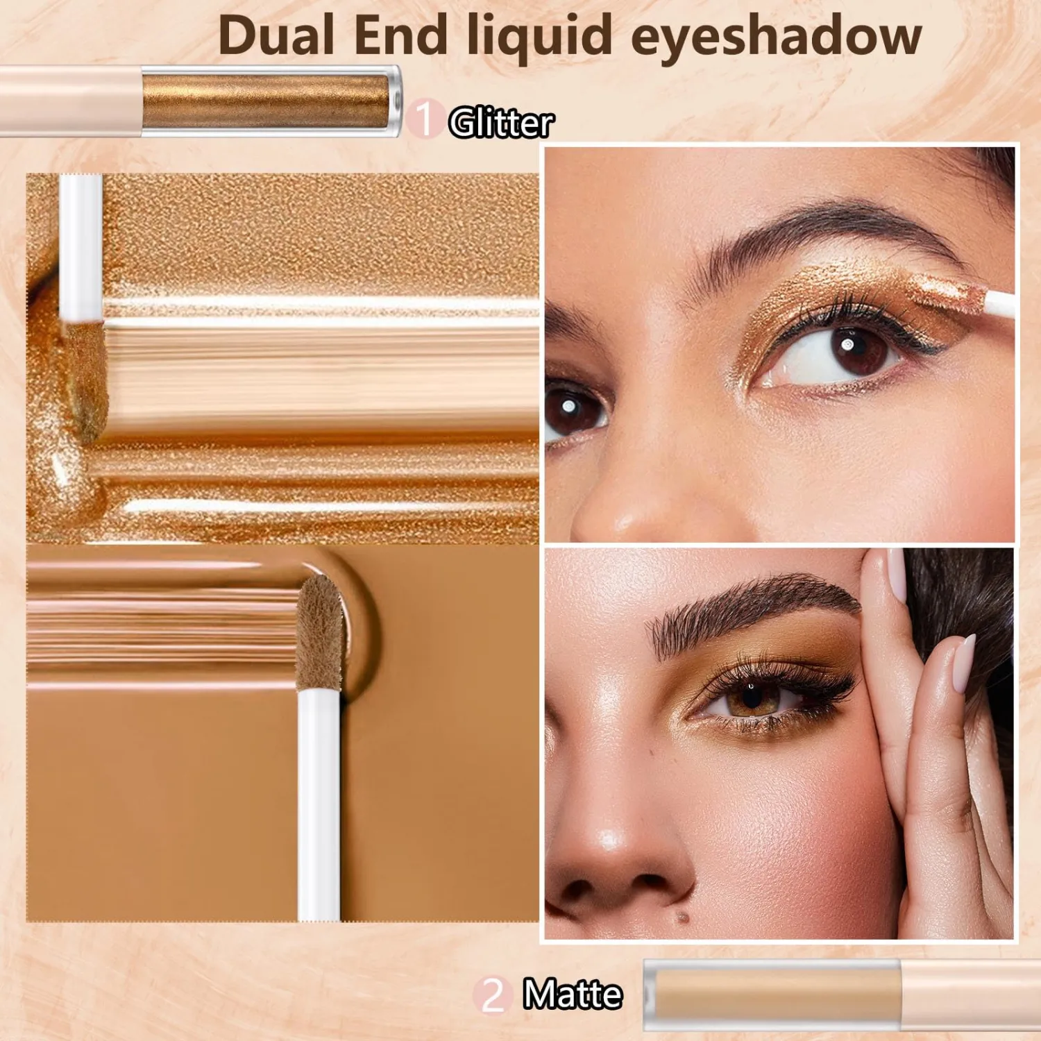 Silver Liquid Eyeshadow Matte Double Ended Glitter Eyeshadow Sticks For Eyes Metallic Eyeshadow Pencil Primer Base Quick Drying Waterproof Long Lasting Highlight Stick Shadow Pen Eye Makeup (#2)
