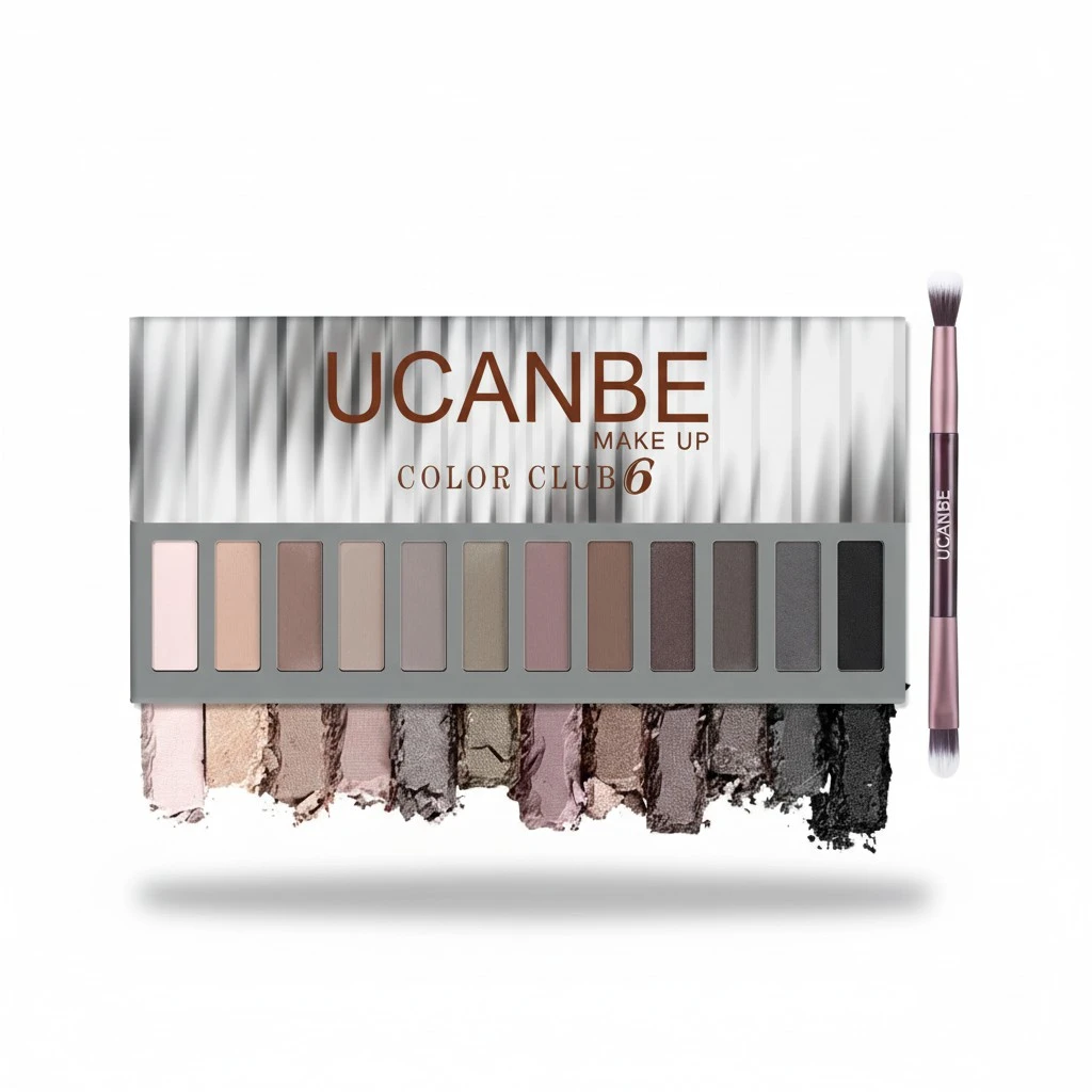 UCANBE 12 Color Eyeshadow Makeup Palette, Naked Nude Eye Shadow, Neutral Matte Shimmer Make Up Pallet with Double-ended Brush Set Kit, Highly Pigmented Long Lasting Waterproof