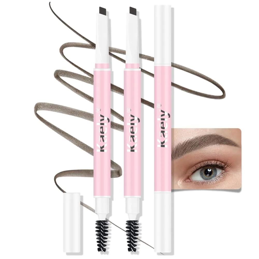 Kaely 3Pcs Waterproof Eyebrow Pencil, Longwearing Eye Brow Pencils for Women Makeup, Mechanical Eyebrow Pen with Spoolie Brush, lapiz de cejas a prueba de agua, 03 Black Brown