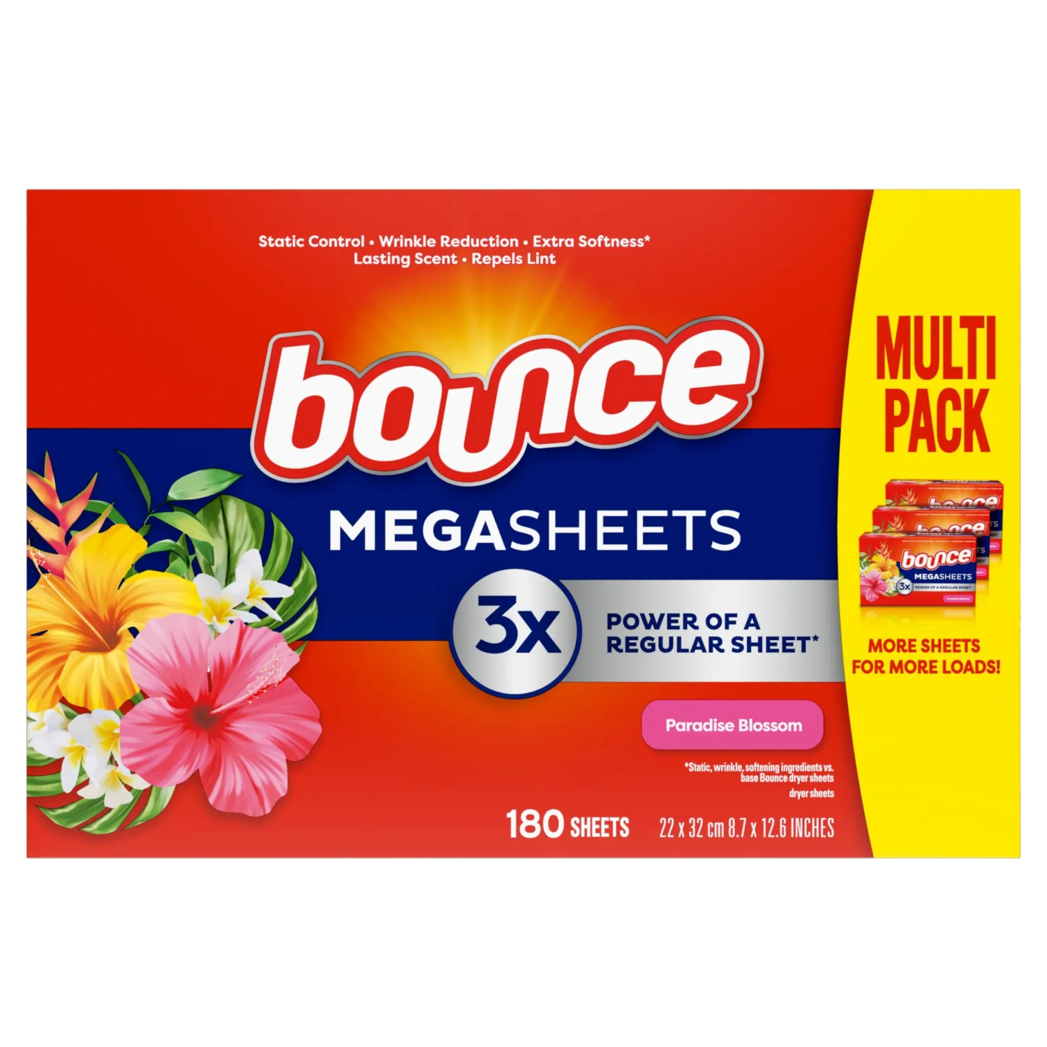 Bounce Mega Dryer Sheets, Paradise Blossom, 180 Count, Bounce Dryer Sheets