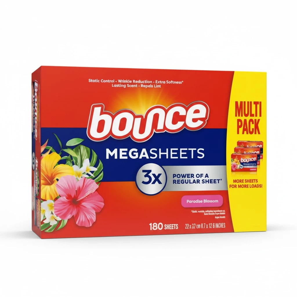 Bounce Mega Dryer Sheets, Paradise Blossom, 180 Count, Bounce Dryer Sheets