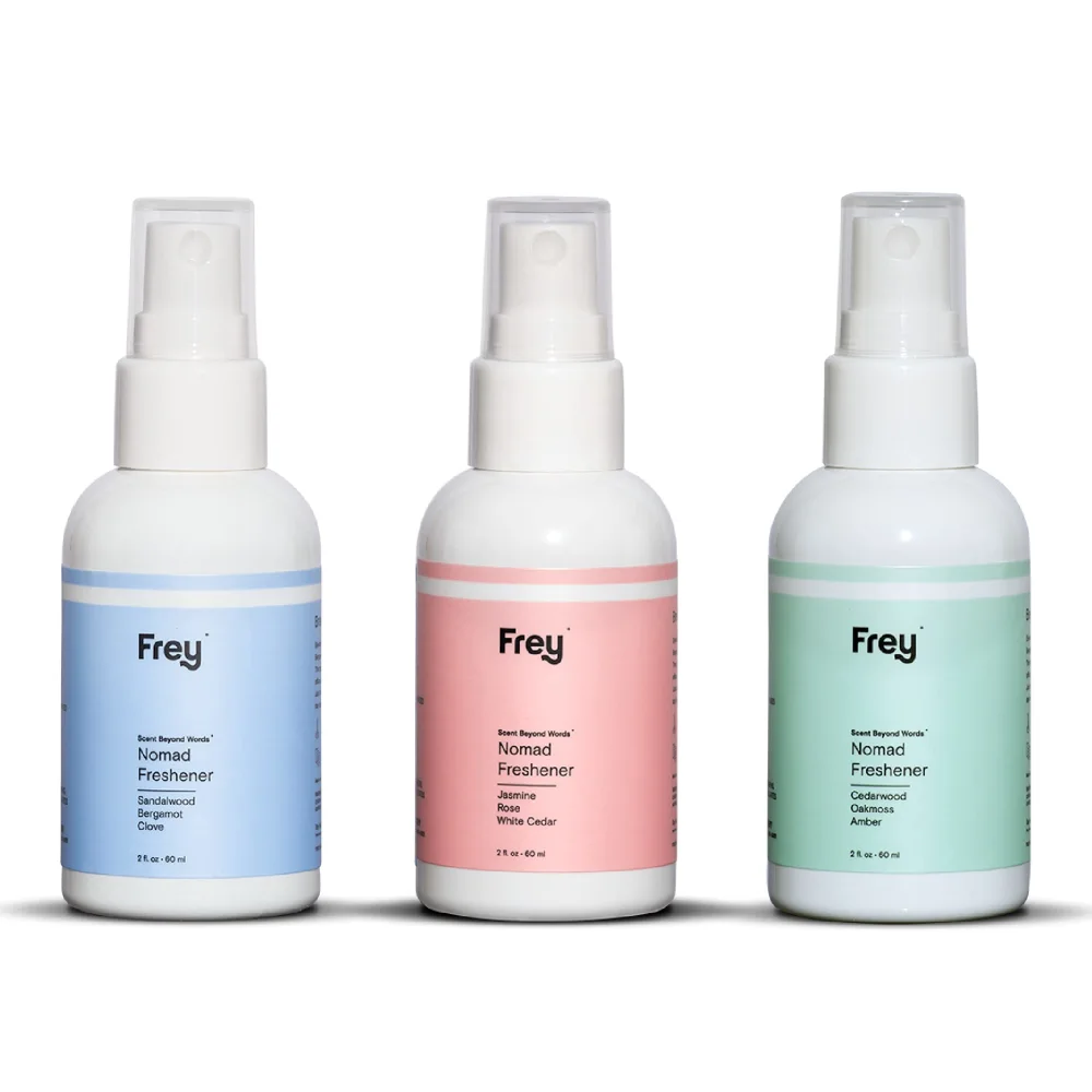 Frey Fabric Freshener Spray – Pack of 3 | Linen Spray Deodorizer for Laundry | Cedarwood, Sandalwood, Jasmine Rose | 2oz Bottles
