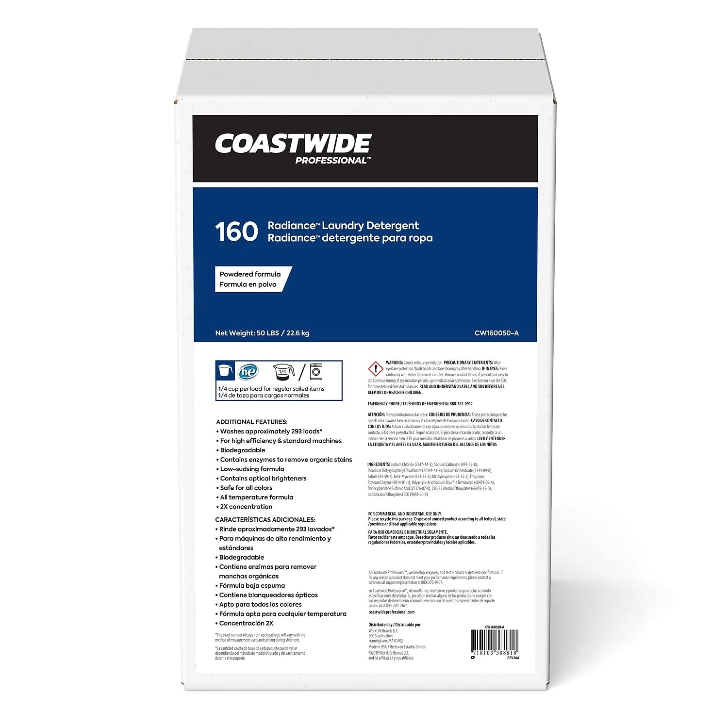STAPLES Coastwide 665223 Radiance Powdered Laundry Detergent Citrus Scent 50 Lbs.