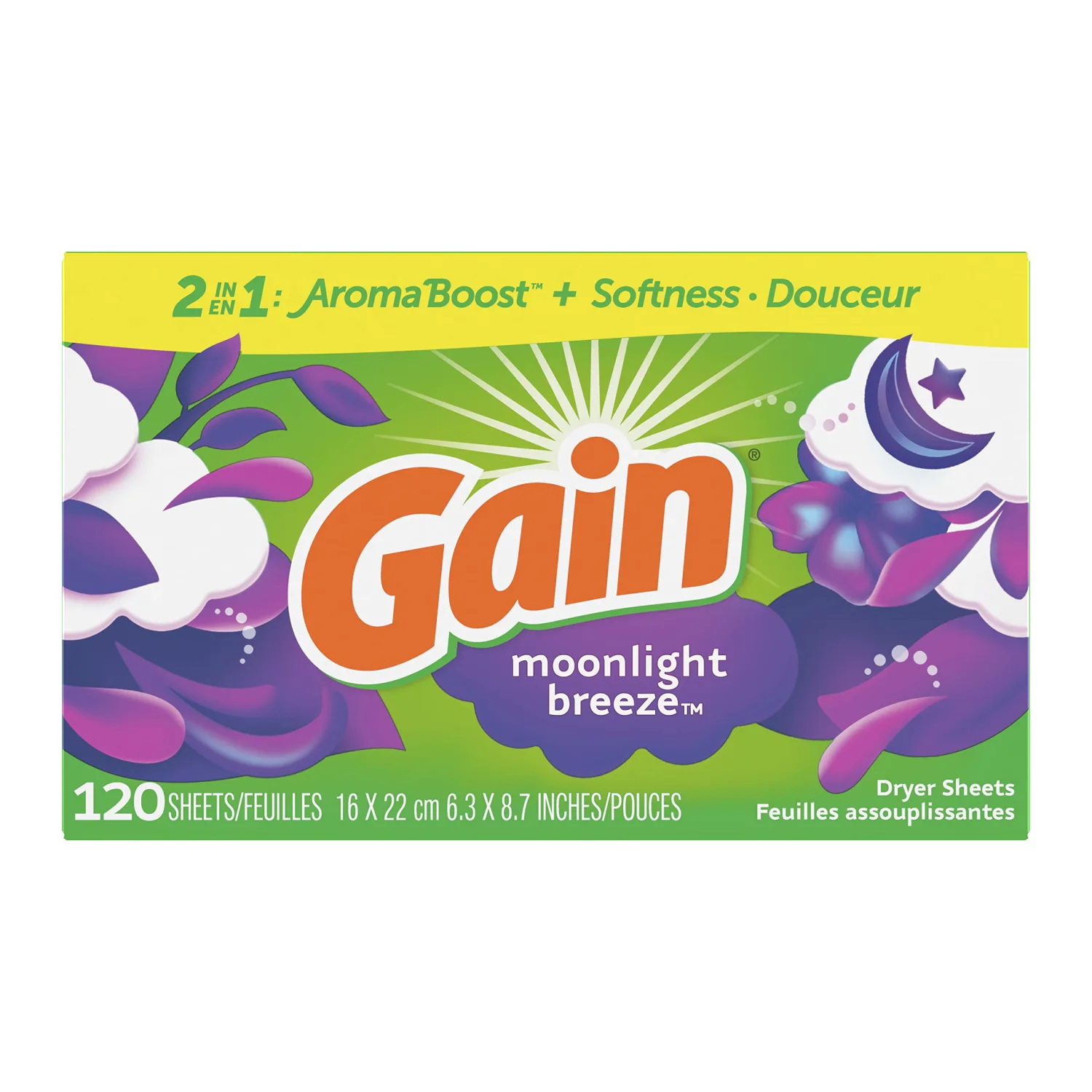 Gain Dryer Sheets, Moonlight Breeze Scent, 120 Count