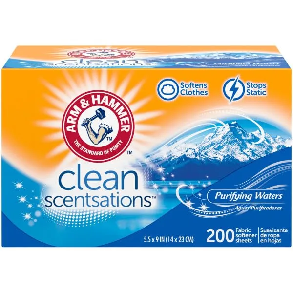Arm & Hammer Fabric Softener Sheets, Purifying Waters, 200 ct
