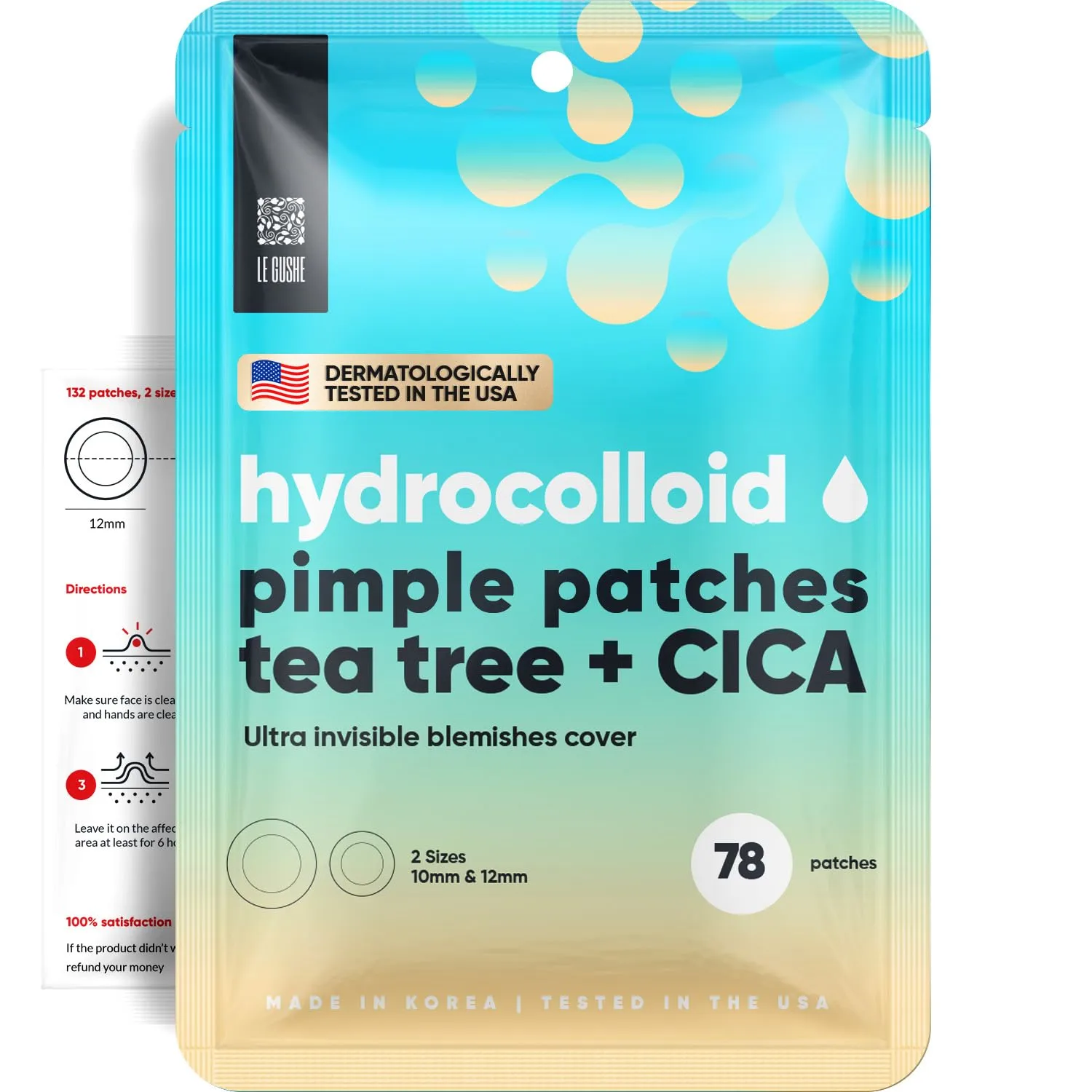 LE GUSHE Korean Pimple Patches for Face (78 Dots) - Hydrocolloid Acne Patches with Tea Tree Oil - Invisible Zit Stickers - Dermatologist Tested - Korean Skin Care