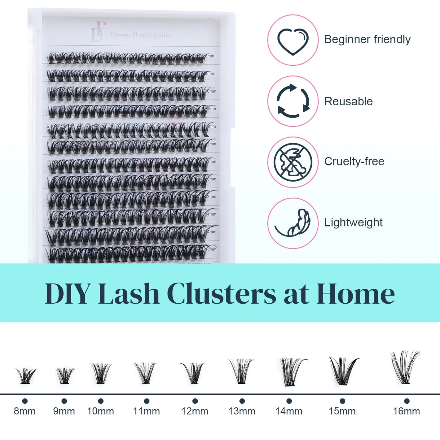 Lash Clusters, Fluffy Lash Clusters 8-16mm D Curl DIY Eyelash Extension Cluster Lashes Wispy Lash Clusters Super Thin Band & Soft Lashes Waterproof Lash Clusters (Daffodil 12)