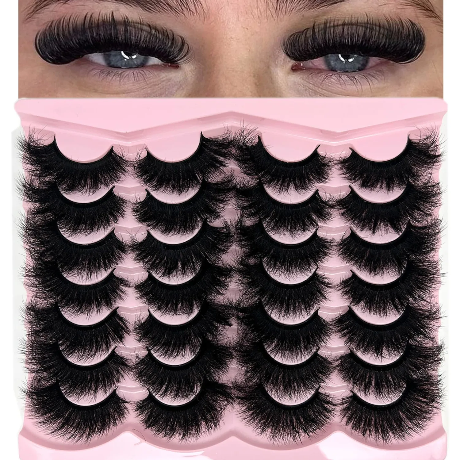 Mink Lashes Fluffy 20mm Faux Mink Lashes Cat Eye Big Long False Eyelashes Dramatic Soft 25mm Lash Strips 3D Volume 14 Pairs Strip Eyelashes Pack