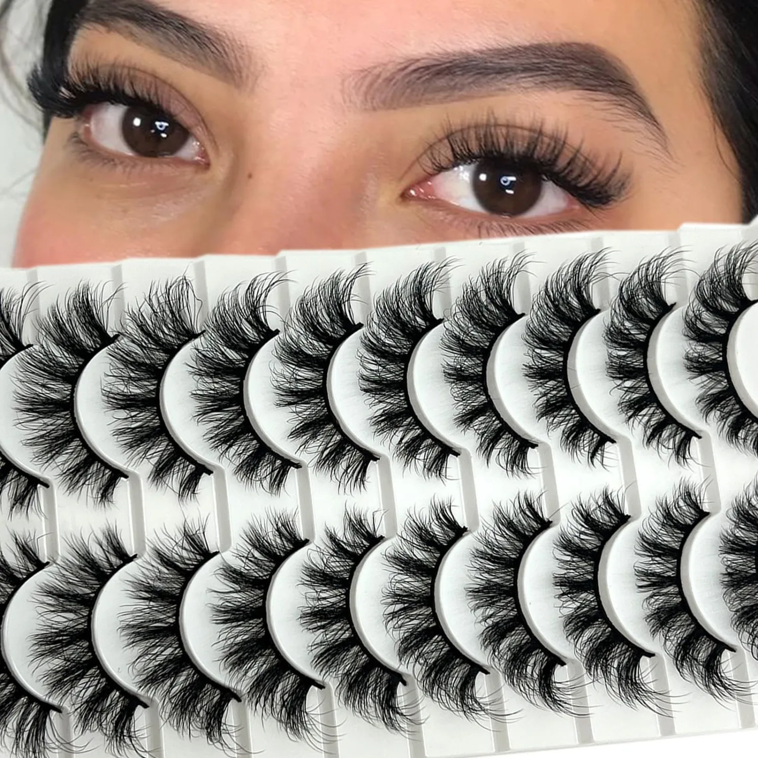 Wispy Lashes Mink 3D Cat Eye 6D Volume False Lashes Strip 18mm Soft Fake Eyelashes Fluffy Thick Faux Mink Eyelashes Pack