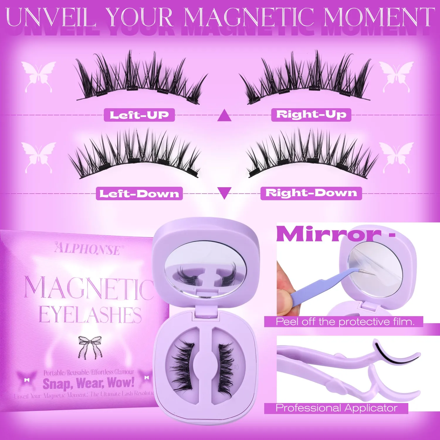 Magnetic Eyelashes Without Eyeliner Reusable Magnetic Lashes with Applicator Manga False Eyelashes Natural Look No Glue Needed pestañas postizas magneticas by ALPHONSE