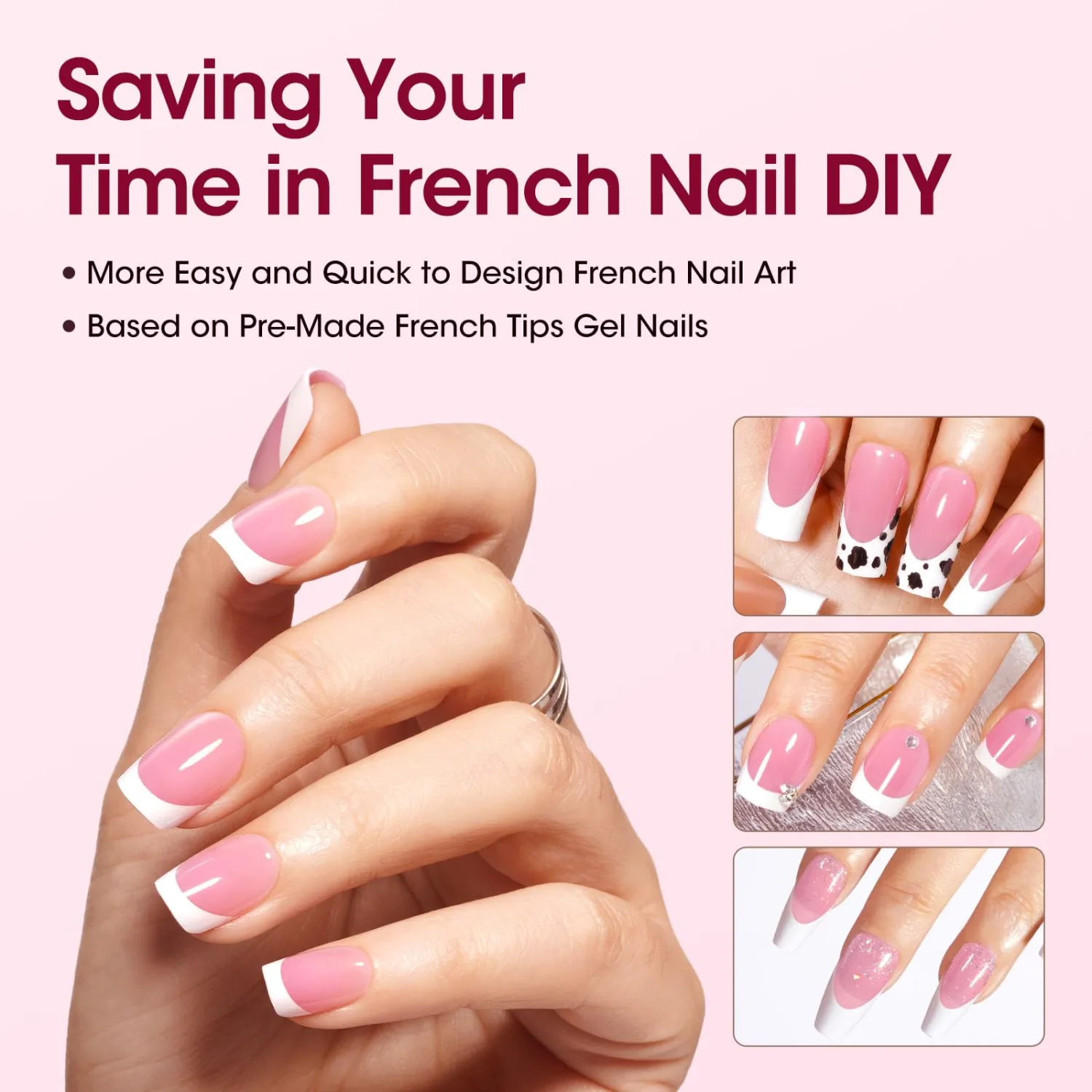 Gellen French Tip Press on Nails - 150 pcs Pink Square Short Press on Nails Soft Gel Nail Tips, 3 in 1 Pre-french French Tips 15 Sizes Fake Nails, No Need to File Full Cover Tips, No Nail Glue