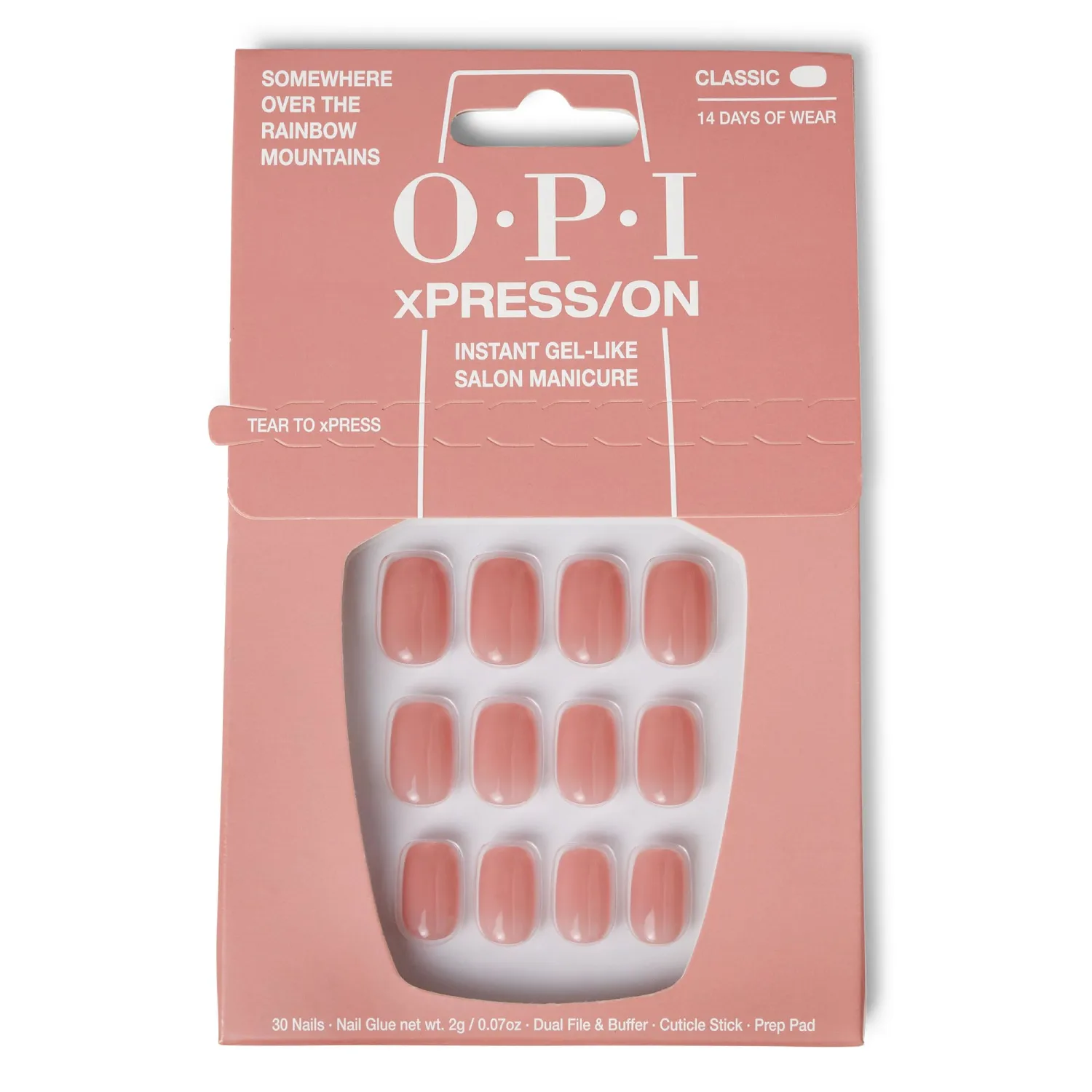 OPI xPRESS/ON Somewhere Over the Rainbow Mountains | Nude Short Round Press On Nails | With Nail Glue | Spring Collection