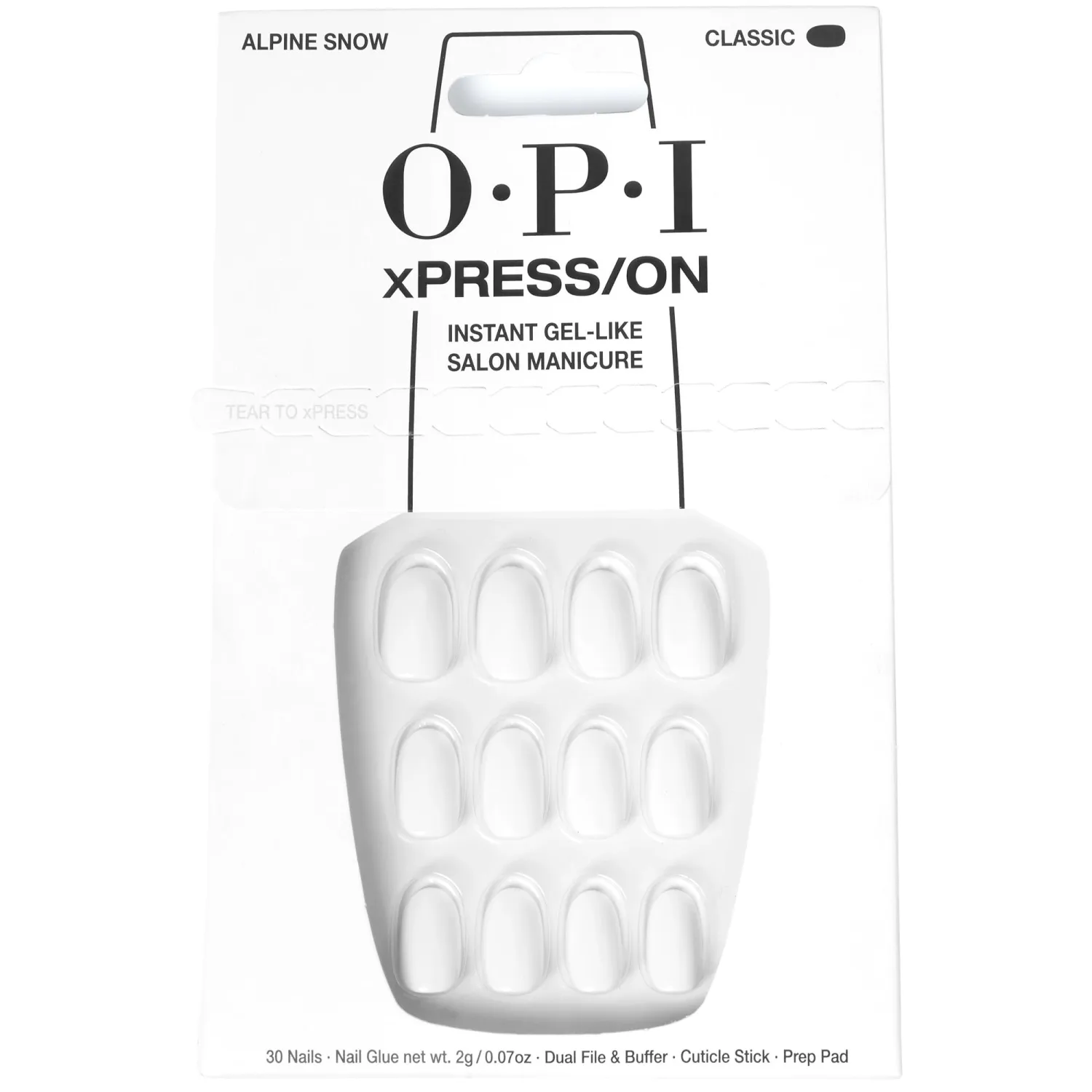 OPI xPRESS/ON Alpine Snow | Bright White Short Round Press On Nails | With Nail Glue | Long Lasting, Reusable, Non-damaging