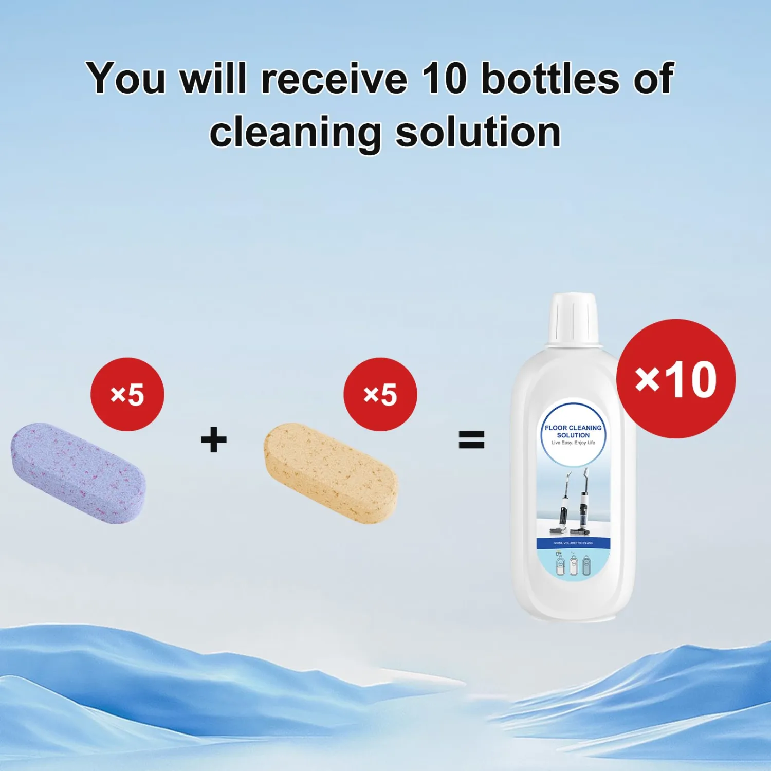 10 Bottles Compatible with Tineco Cleaning Solution 500ml Per Bottle Lavender Scents and Orange Scents Floor Cleaner Compatible with All Robot Vacuums with Mopping and Cordless Wet/Dry Vacuum
