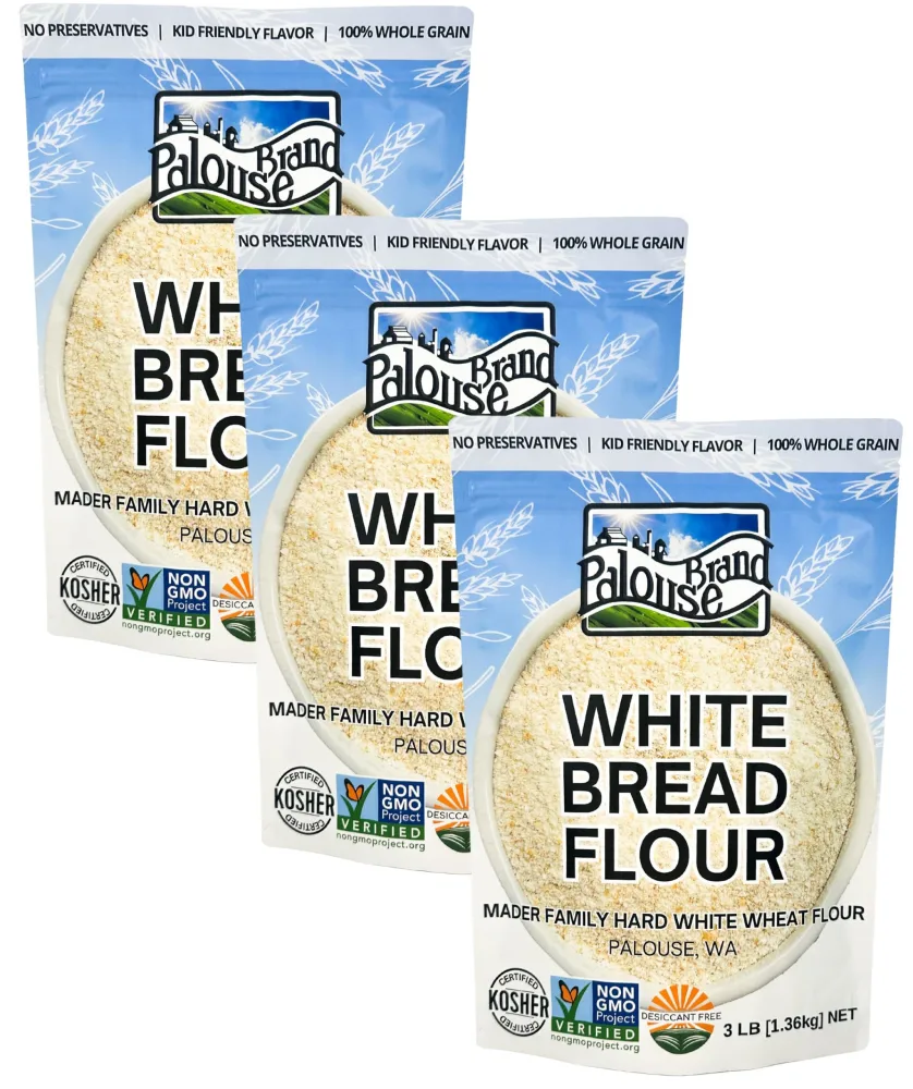 Certified Glyphosate Residue Free Hard White Wheat Flour | 9 LBS | No Additives or Preservatives | 100% Non-Irradiated | Certified Kosher Parve | USA Grown | Field Traced | Resealable Bag (3 Pound, Pack of 3)