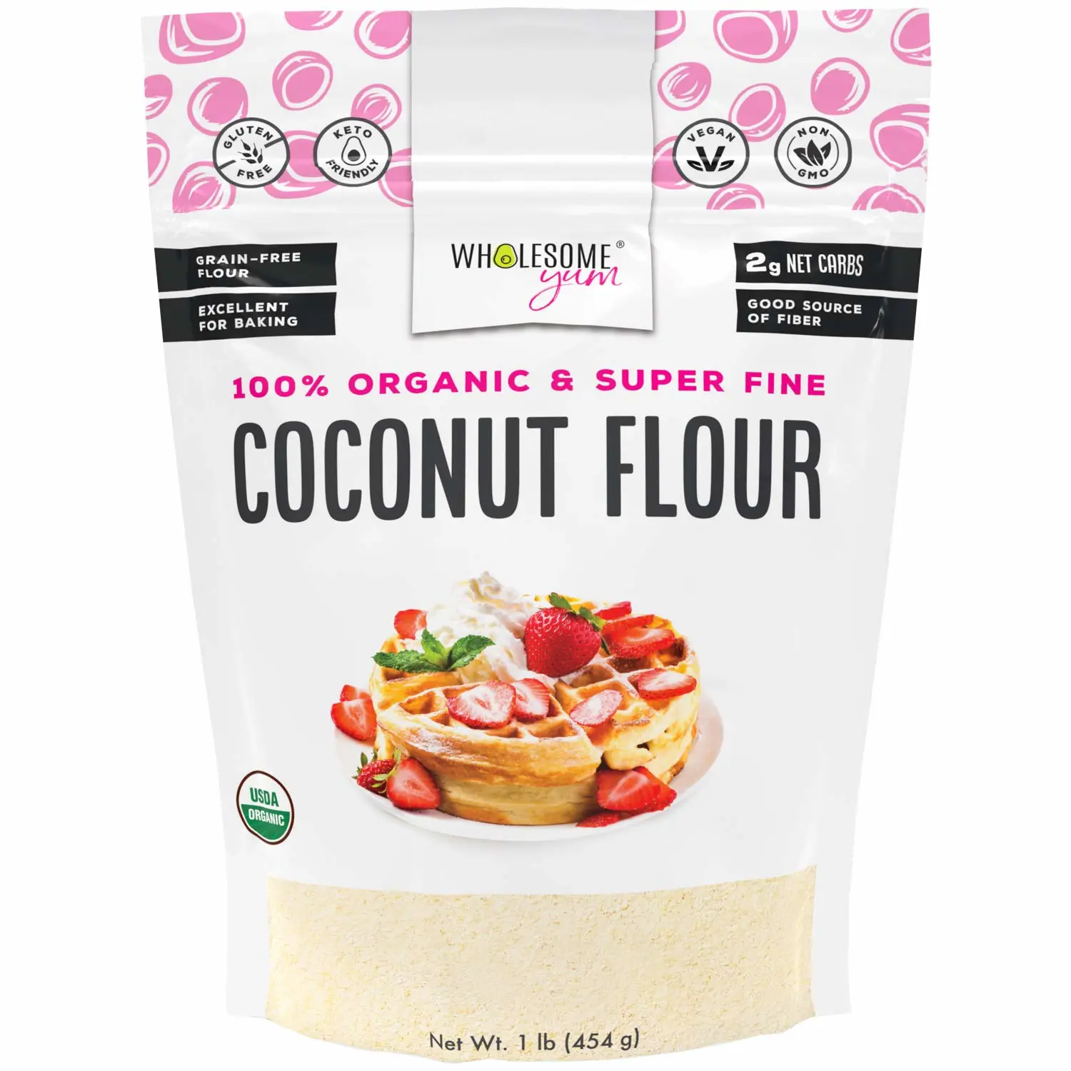 Wholesome Yum Premium Organic Coconut Flour For Baking & More (16 oz / 1 lb) - Low Carb, Gluten Free, Non GMO, Keto Friendly Flour Substitute