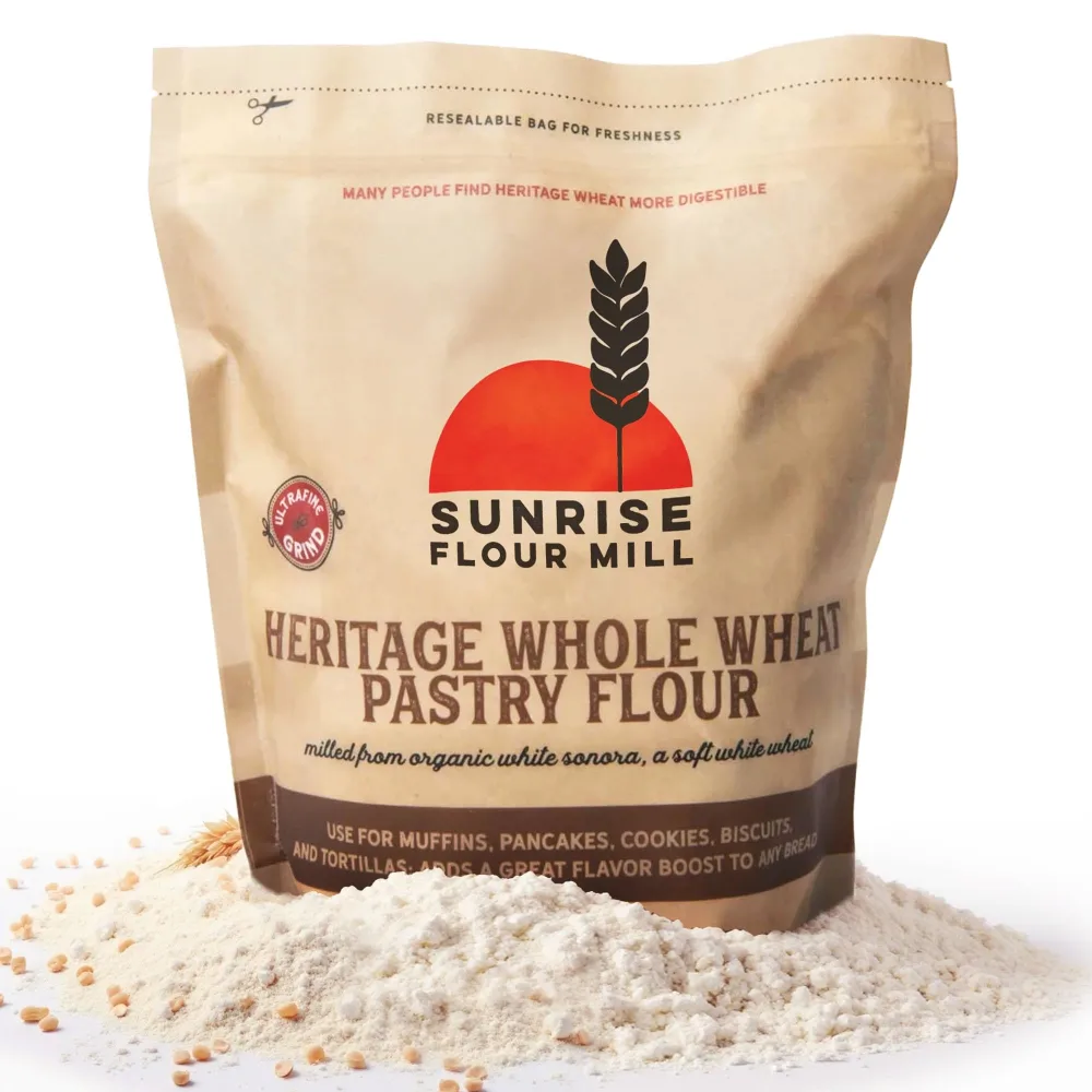 Sunrise Flour Mill USDA Organic Heritage Whole Wheat Pastry Flour - 5 lbs | Milled from White Sonora | Easier to Digest with Less Bloating | No Bleaching or Bromating | Zero Additives