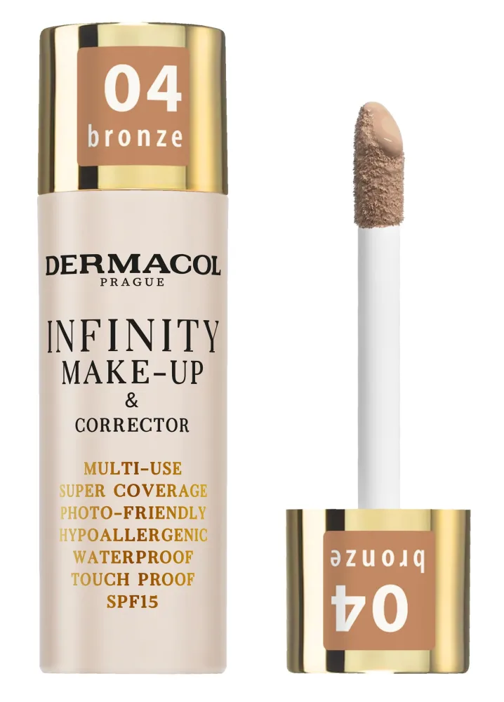 Dermacol Infinity make-up and corrector, Multi-use, Super coverage, Photo-friendly,Hypoallergenic,Waterproof, Touc proof, SPF 15, 04, Bronze