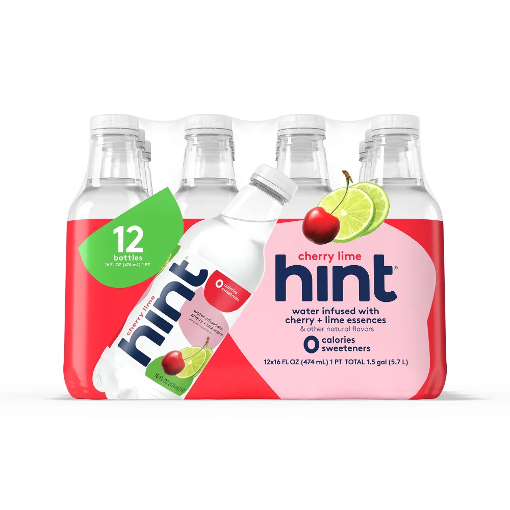 Hint Water Cherry Lime, Zero Sugar, Zero Calories, Infused with Cherries and Limes, 16 Fl Oz (Pack of 12)