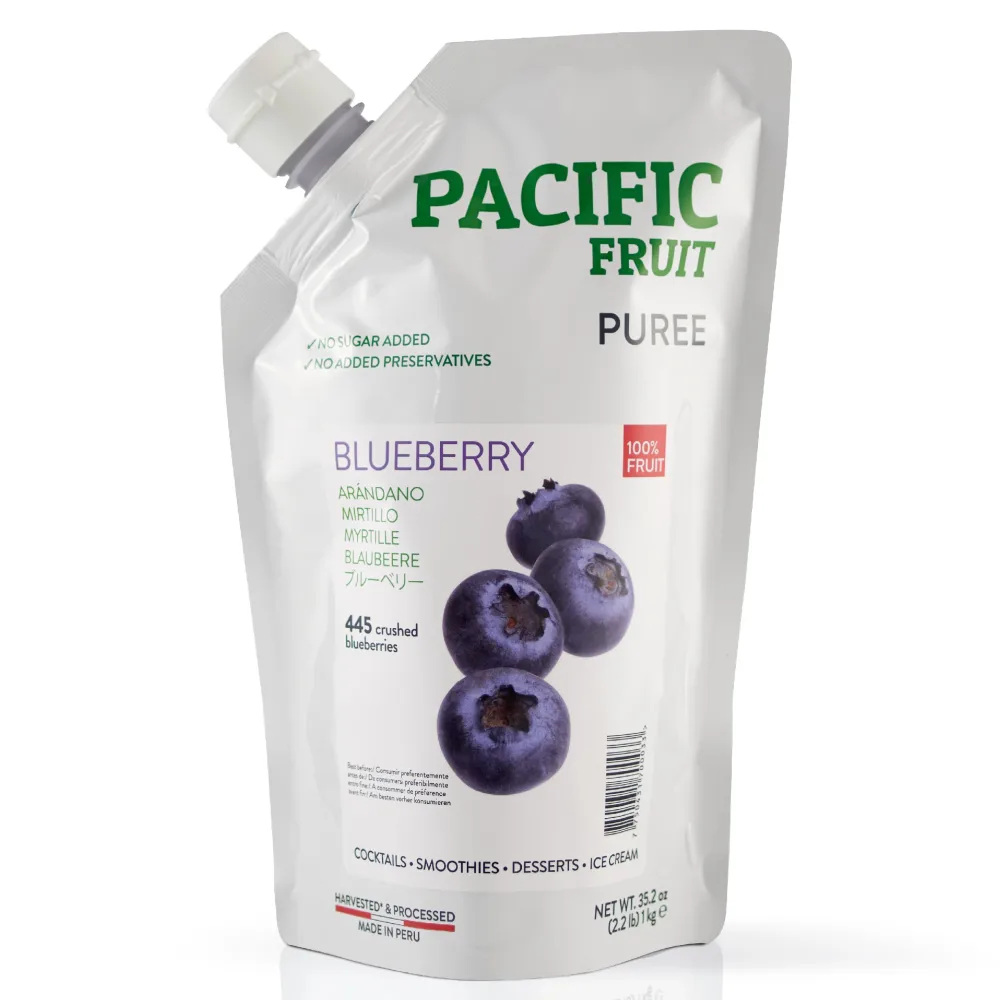 Pacific Fruit | Blueberry Puree, 100% Real Fruit, No added sugar, Non-GMO, Harvested & Processed in Peru, Direct from the Orchard, for Pastry, Cocktails & Beverages, 1 Kg. (2.2 Lbs.)