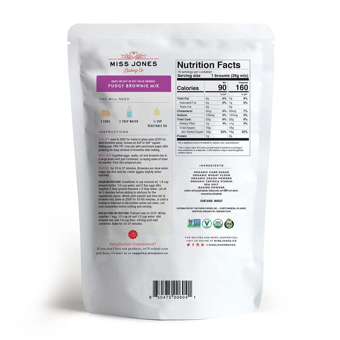 Miss Jones Baking Organic Fudge Brownie Mix, Non-GMO, Vegan-Friendly: Rich Cocoa (Pack of 1)