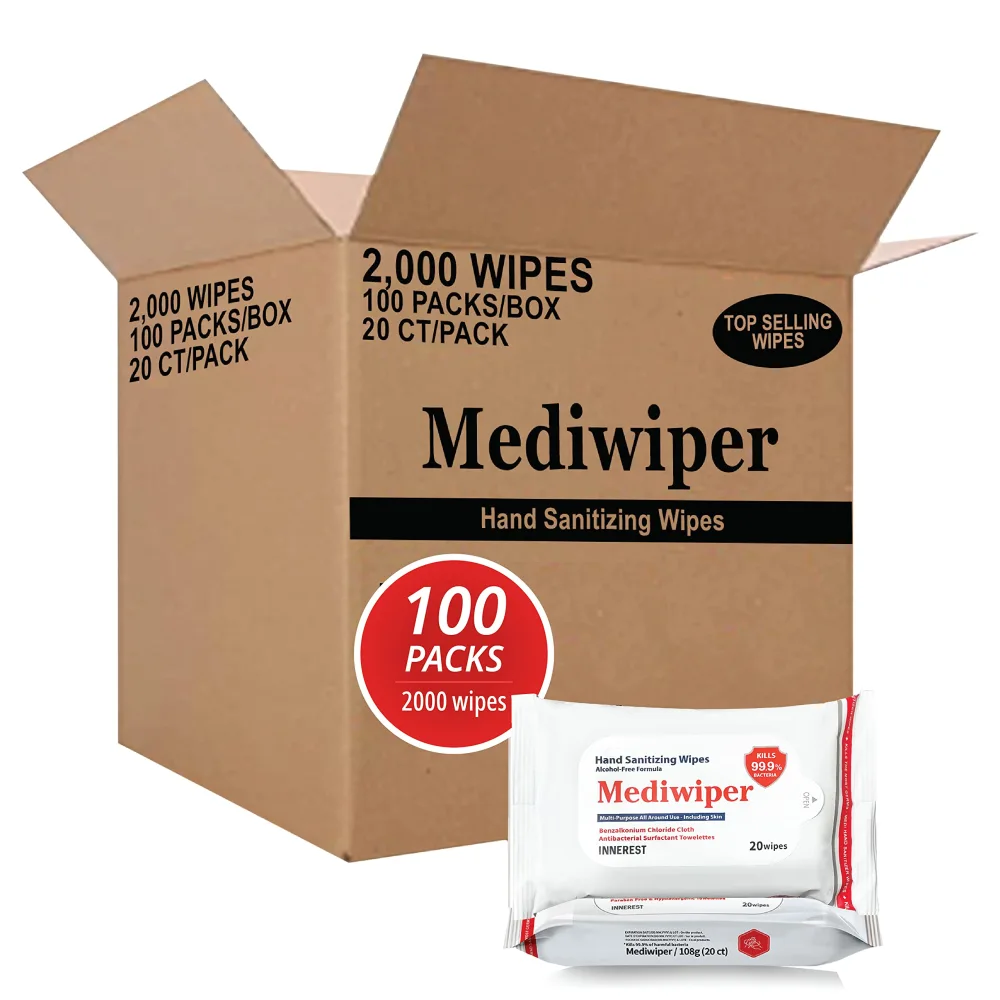 Mediwiper Refreshing Wet Wipes Antibacterial Alcohol-Free Hand Wipes Travel Size | Travel Hand Sanitizer Wipes | 20 count, 100 pack