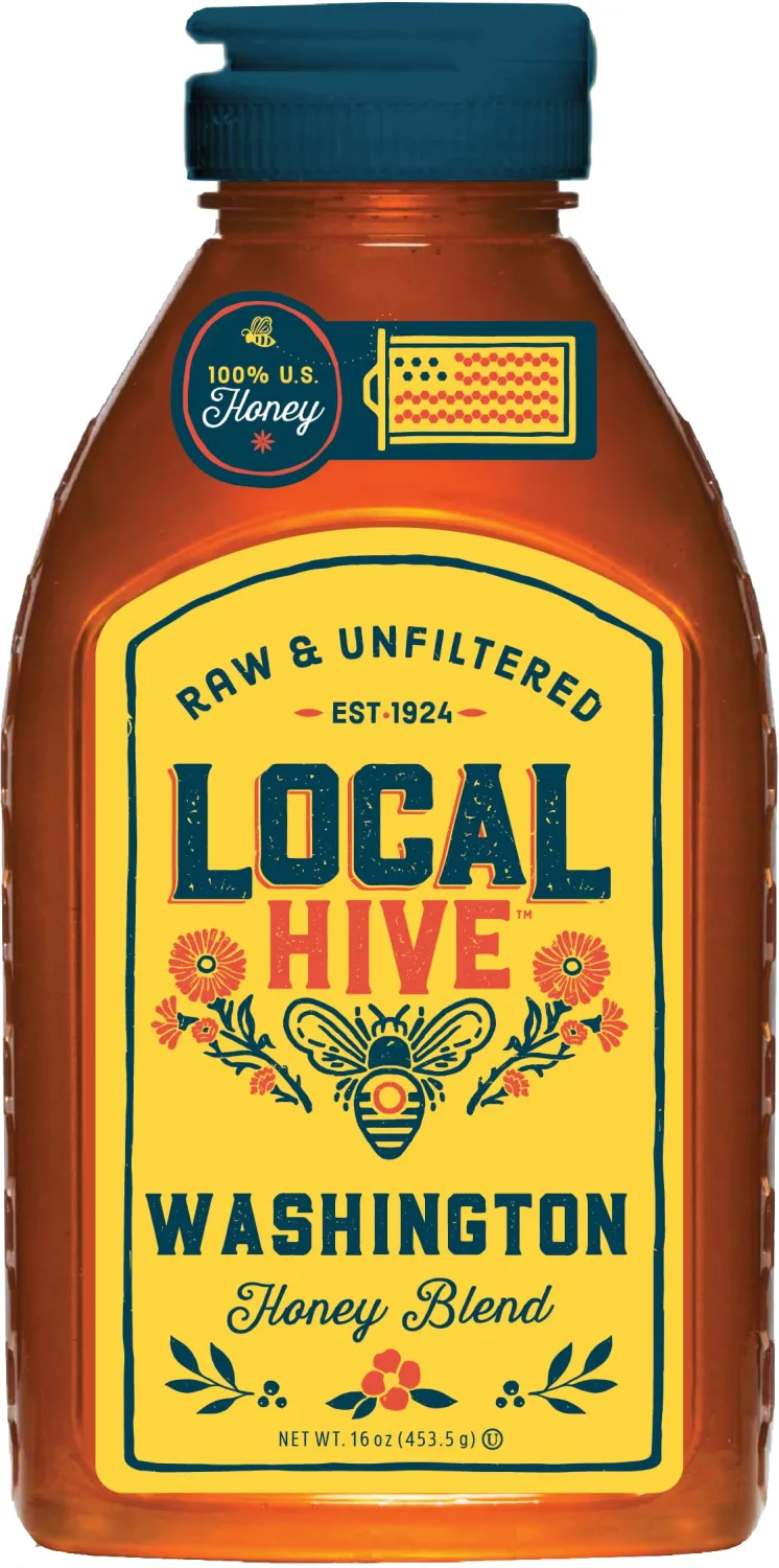 Local Hive Washington Raw Unfiltered Honey – 16 oz, 100% Pure US Honey, Sourced from American Bees and Beekeepers - Natural Sweetener, Ideal for Tea, Baking, and Cooking