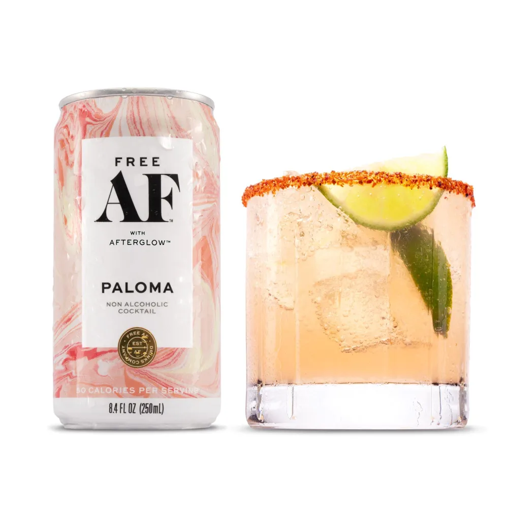 Non-Alcoholic Paloma, Ready to Drink Mocktail with Afterglow, Low Calories, Refreshing Lime & Pink Grapefruit, 8.4 fl oz Cans (12 pack)
