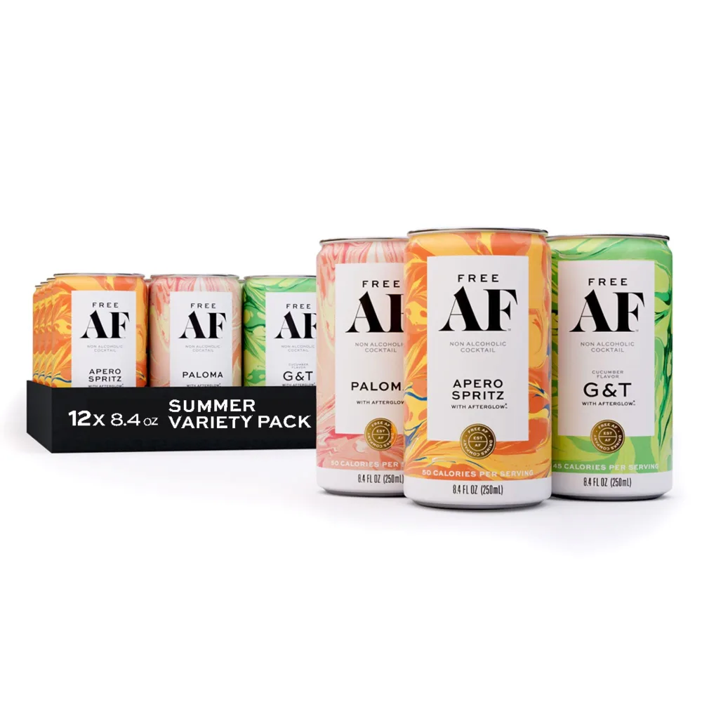 FREE AF Non-Alcoholic Summer Variety Pack, Ready to Drink, Random Assortment of Summer Flavored Mocktails, Low Calories, 8.4 fl oz Cans (12 pack)