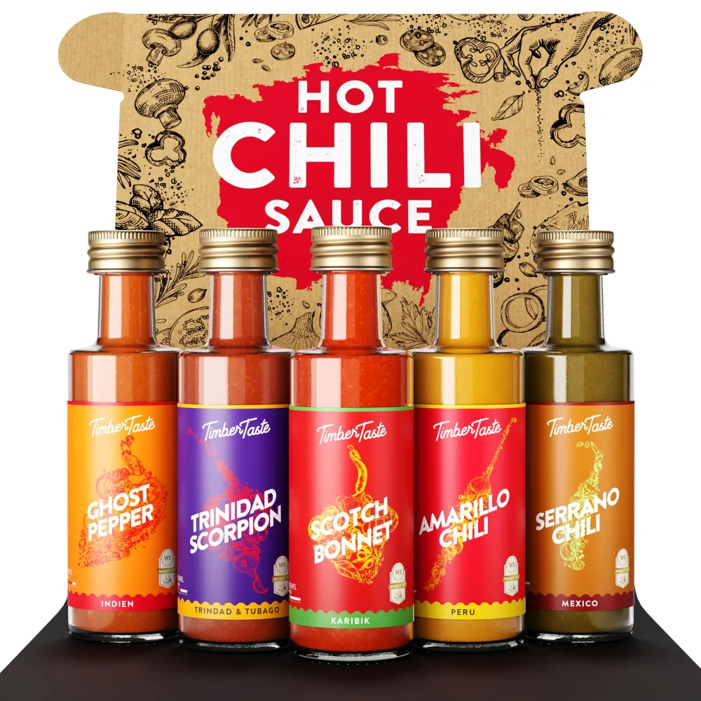 TIMBER TASTE® World Hot Sauce Gift Set [5x1.35 oz] | Hot Sauce Variety Pack - Spicy Sauce Gift Set | Gifts for Men & Women Mini Hot Sauce Bottles | Gourmet Food Christmas Gifts for Hot Sauce Lovers