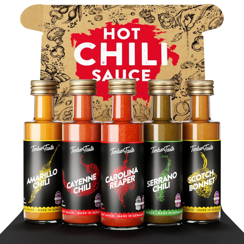 TIMBER TASTE® Color Hot Sauce Gift Set [5x1.35 oz] | Hot Sauce Variety Pack - Spicy Sauce Gift Set | Gifts for Men & Women Mini Hot Sauce Bottles | Gourmet Food Christmas Gifts for Hot Sauce Lovers
