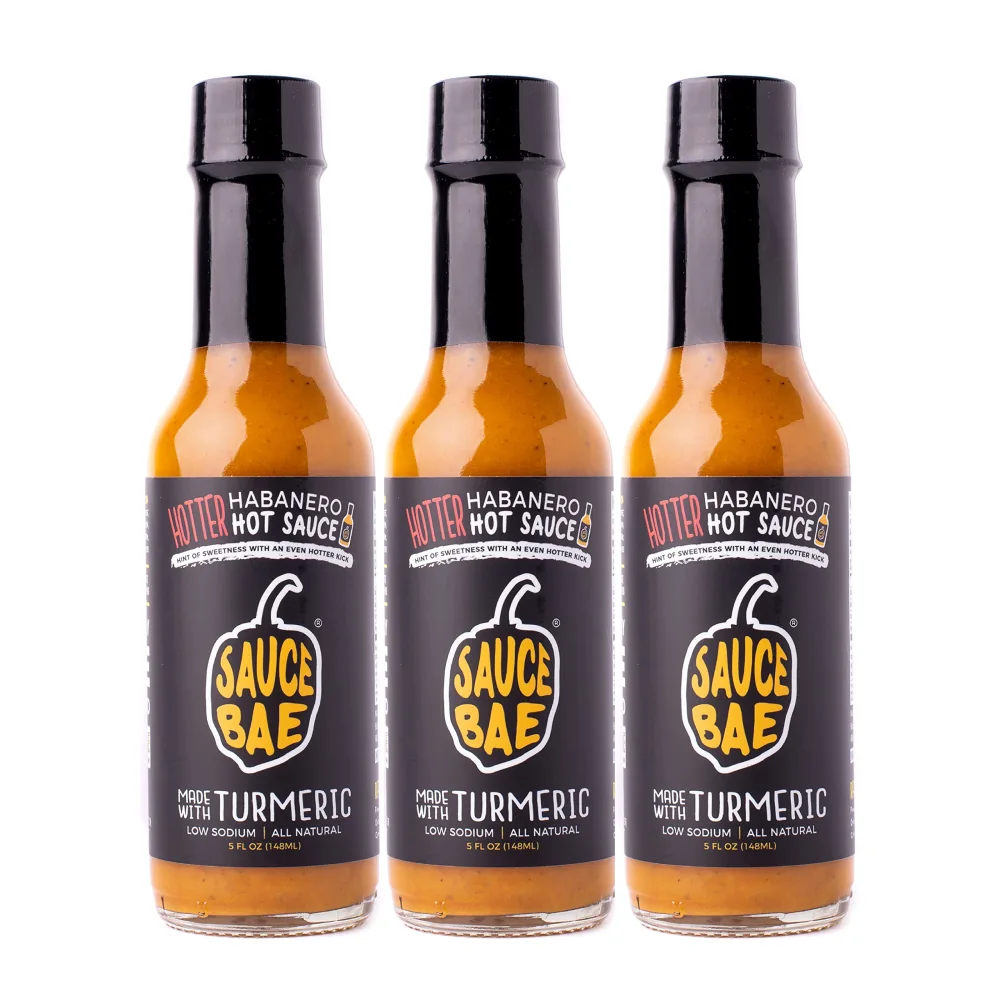 SAUCE BAE Hotter Habanero Hot Sauce - With Pineapple, Turmeric, Ghost Pepper, Low Sodium, All Natural, Sweet Hot Heat - 5 oz (Pack of 3)