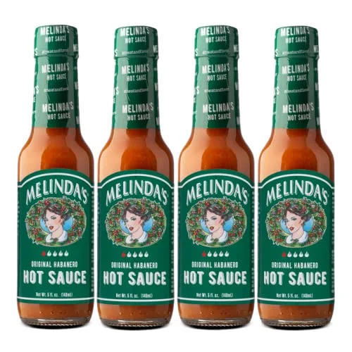 Melinda’s Original Habanero Hot Sauce - Gourmet Habanero Sauce - Made with Habanero Peppers, Carrots, Onion, Vinegar & Garlic - Keto, Kosher, Vegan, Gluten Free Hot Sauce - 5oz, 4 Pack