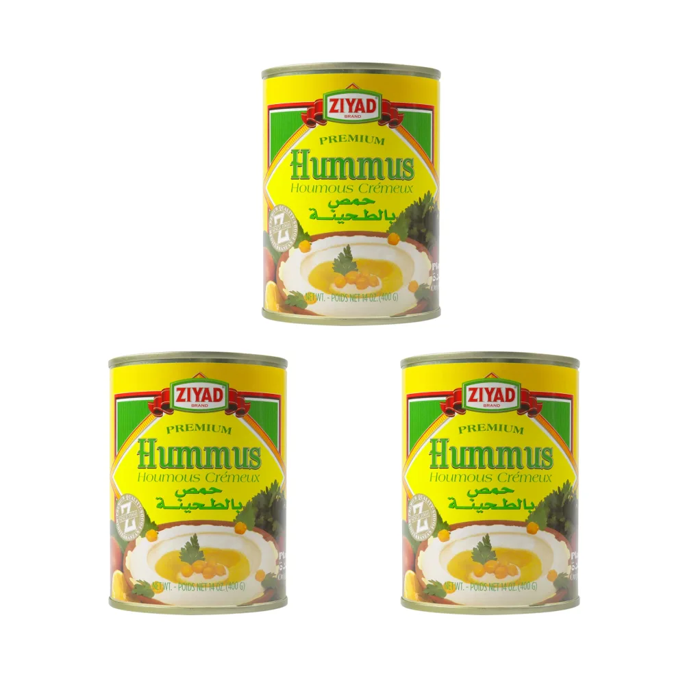 Ziyad Premium Hummus with Tahini Sauce, Chick Pea Dip, 100% All-Natural, No Cholesterol, No Additives, No Preservatives, A Perfect Camping Food! 14oz (Pack of 3)