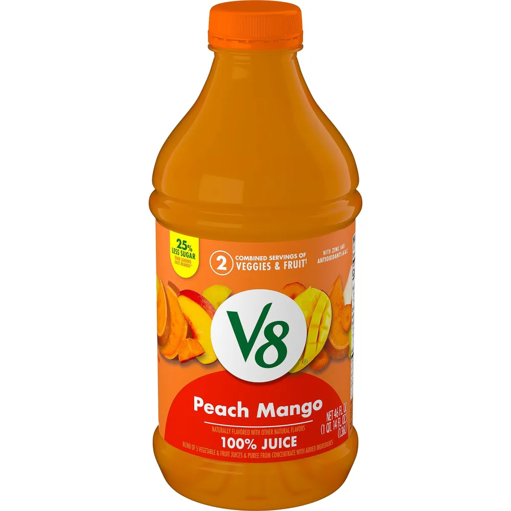 V8 Peach Mango 100% Fruit and Vegetable Juice, 46 fl oz Bottle
