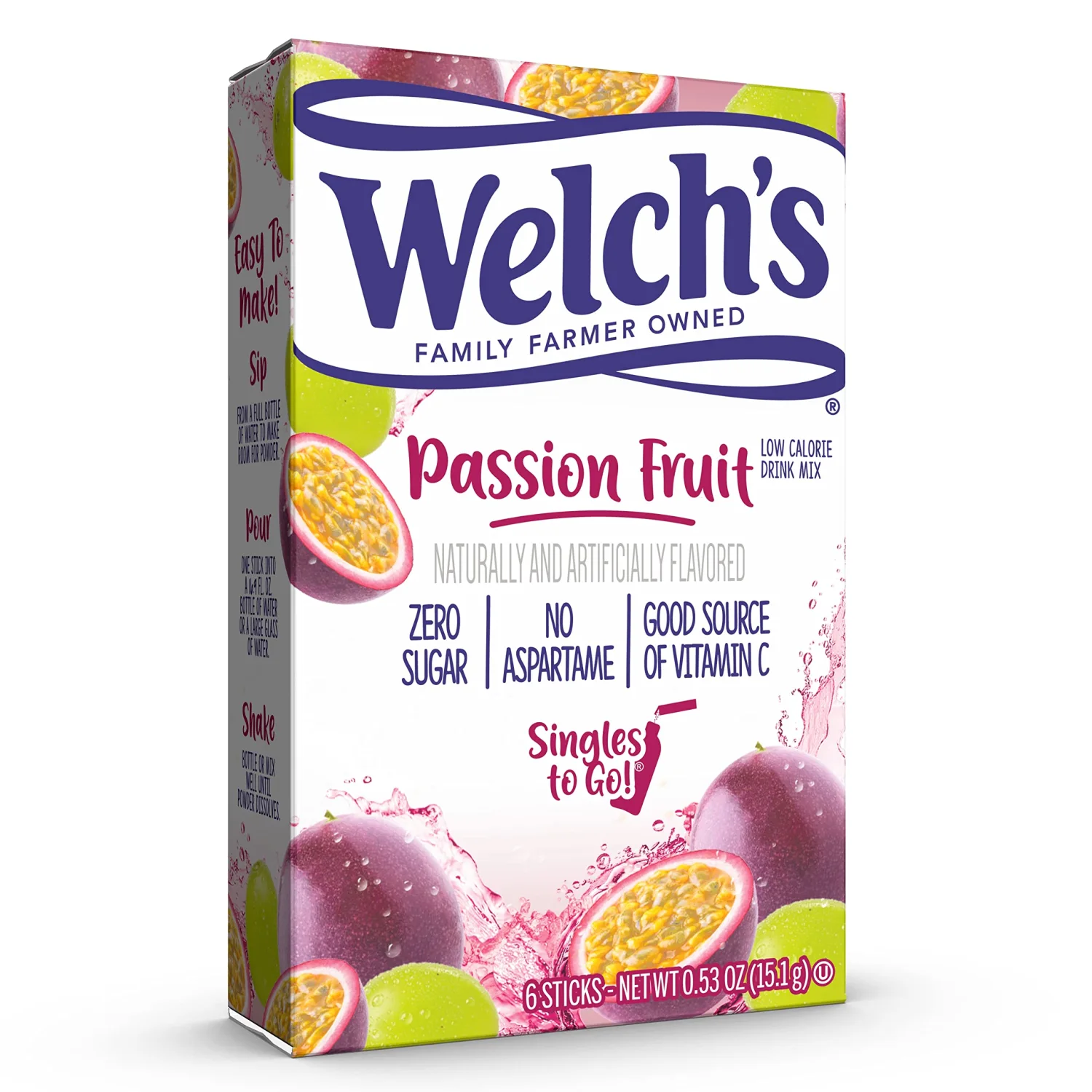 Welch's Singles To Go Water Drink Mix - Passion Fruit Powder Sticks (12 Boxes with 6 Packets Each - 72 Total Servings)