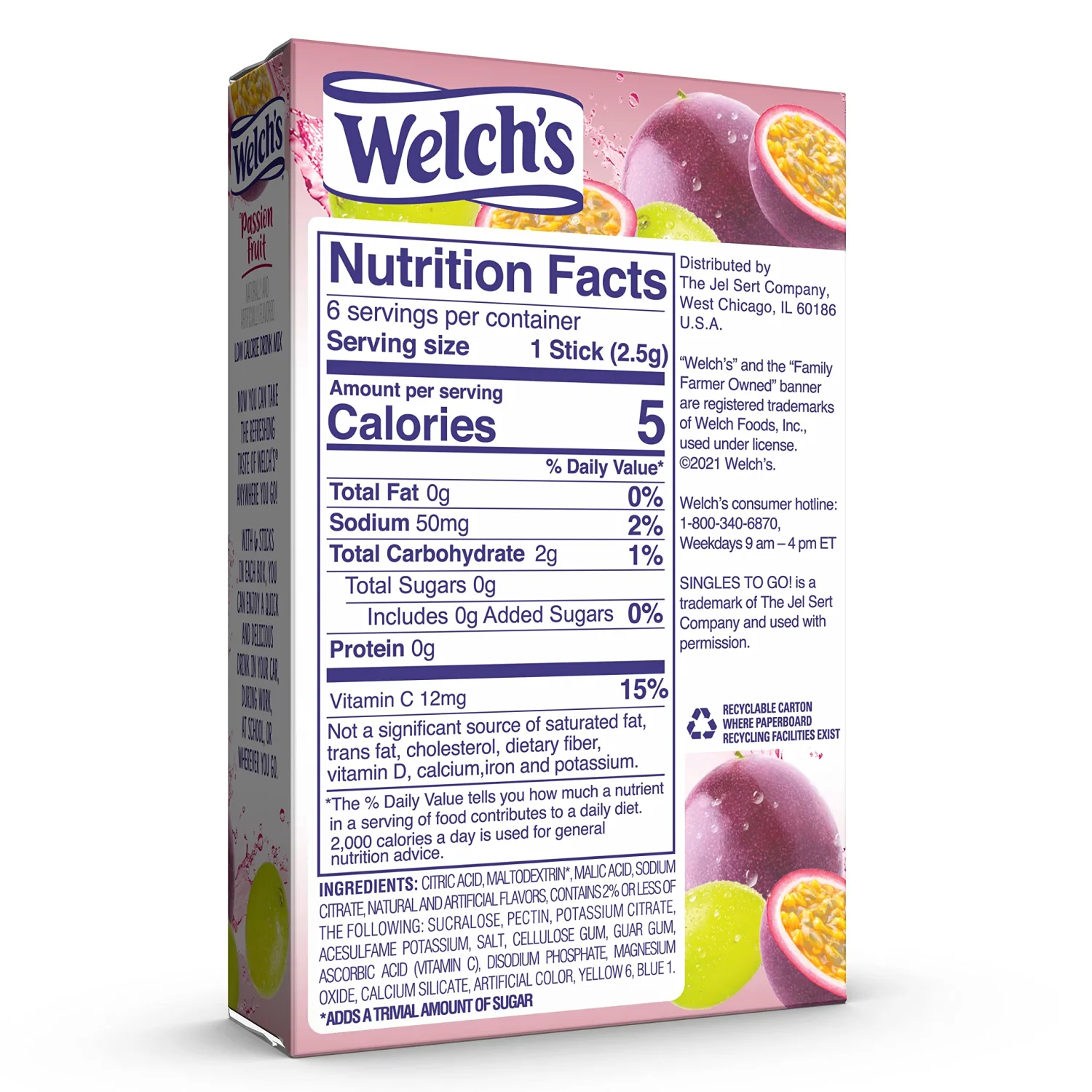 Welch's Singles To Go Water Drink Mix - Passion Fruit Powder Sticks (12 Boxes with 6 Packets Each - 72 Total Servings)