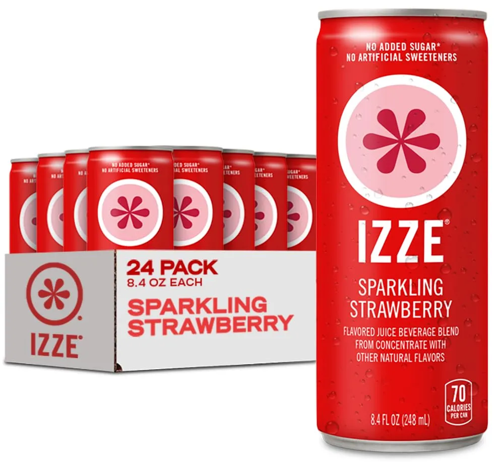 IZZE Sparkling Juice Beverage Blend, Strawberry, No Sugar Added, 8.4 FL OZ, 24 Cans